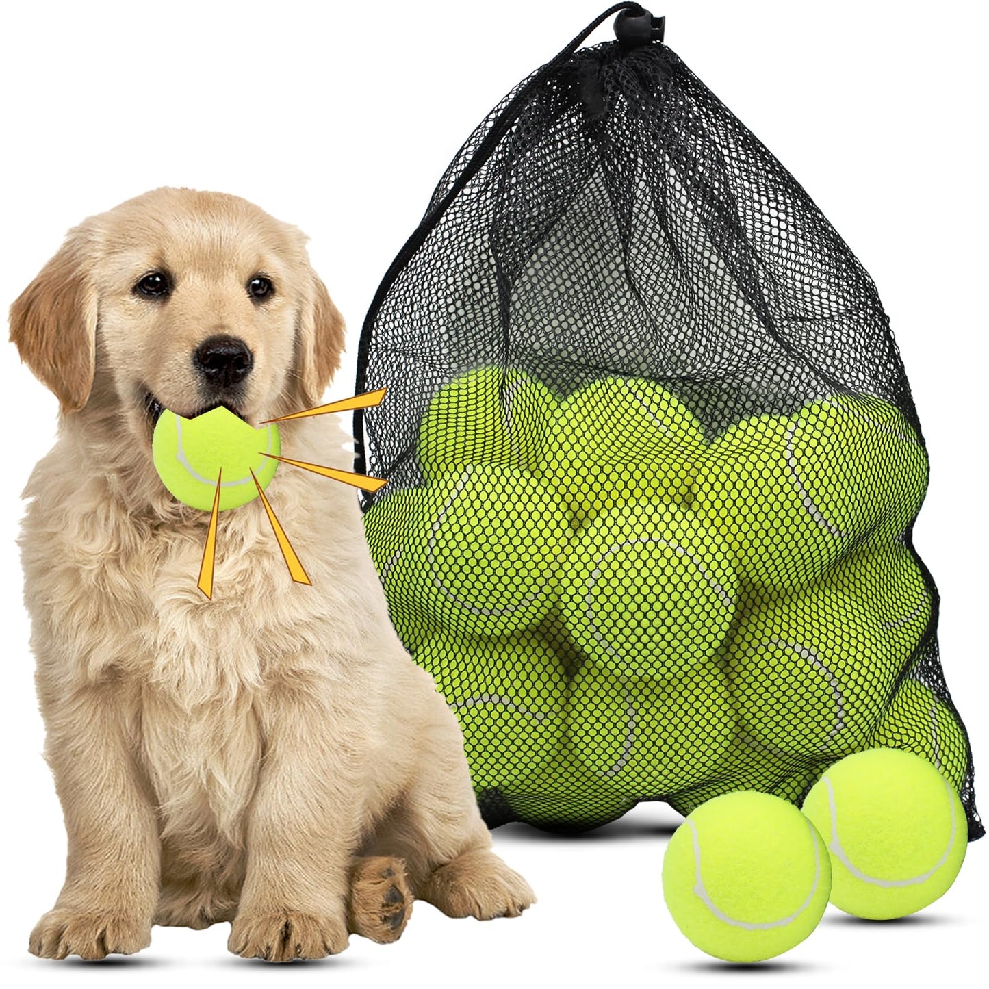 Magicorange Dog Tennis Balls, 20 Pack 2.5 inch Floatable Squeaky Tennis Balls for Fetch Exercise, Natural Rubber Squeaky Dog Balls Training Safe (Yellow, 2.5inch)