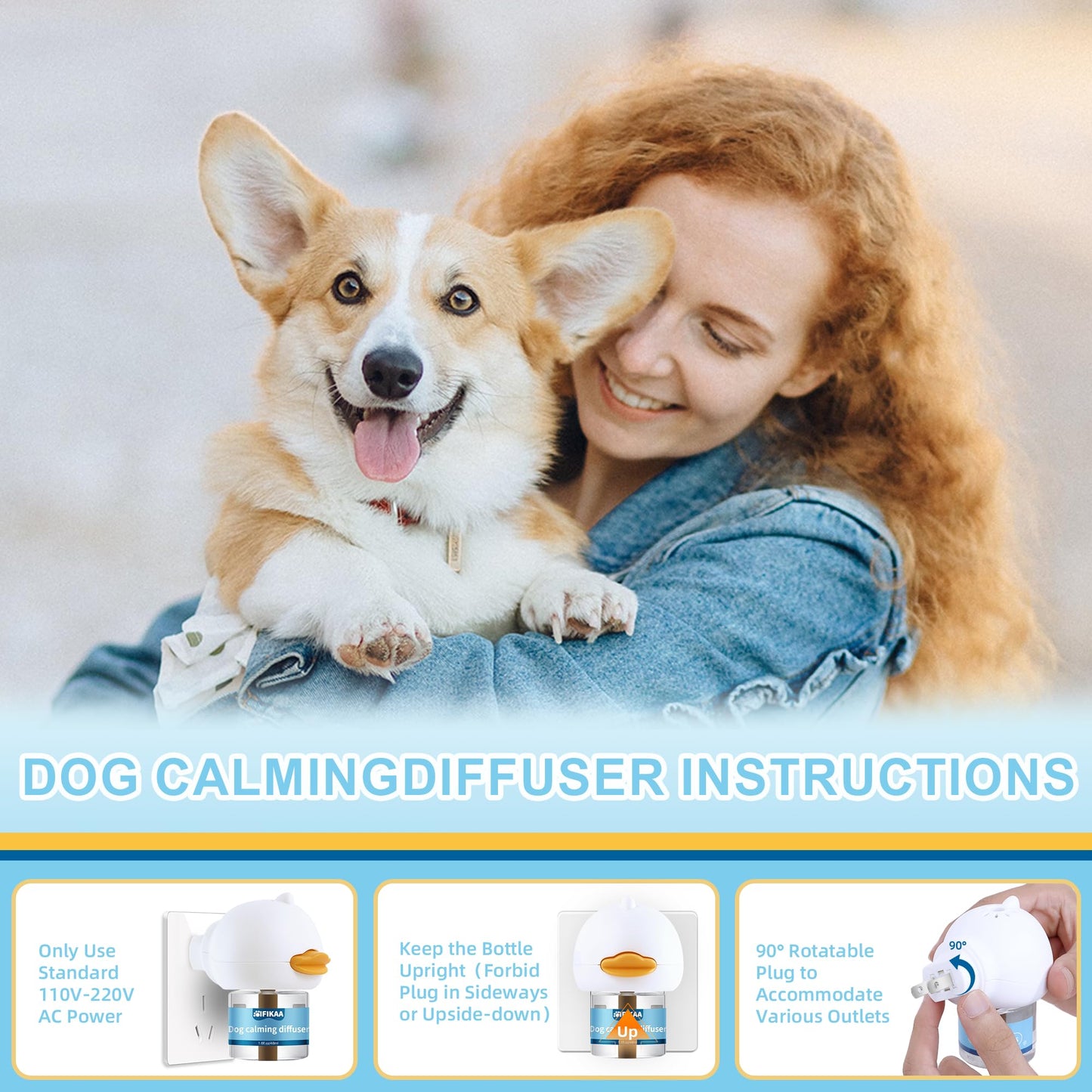 Dog Calming Diffuser 6-in-1 Kit Dog Appeasing Pheromone Relief Separation Anxiety, Equipped with 2 Plug in + 4 Refills 48ml Vial, Reduce Aggression Barking, Supply for 120 Days-Tasteless