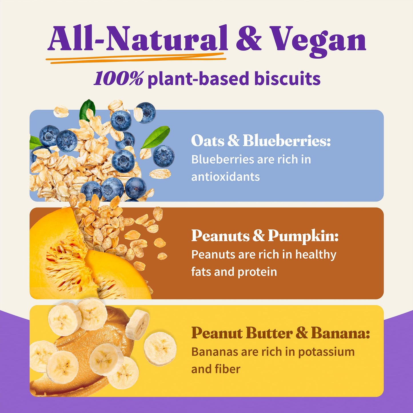 Halo Holistic Vegan Dog Treats Variety Pack, Plant-Based Three Bag Treat Pack with Oats & Blueberries, Peanut Butter & Banana, Peanuts & Pumpkin, 8 Oz Bag(Pack of 3)