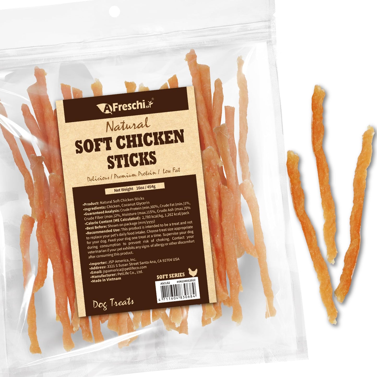 AFreschi Natural Soft Chicken Sticks 16 oz, Dog Treats, All Natural, Grain-Free, High-Protein, Healthy & Easily Digestible, Soft Texture