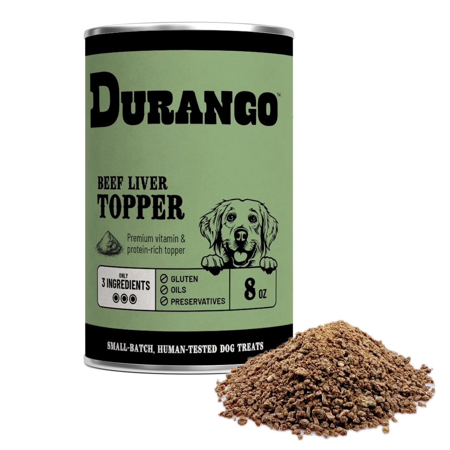 Durango High-Protein Dog Food Topper - Rich Beef Liver Meal Enhancer for Picky Eaters - Limited Ingredient Kibble Booster - 8 oz Tin - Made in USA - Plastic-Free - Easy to Scoop - 60 Servings