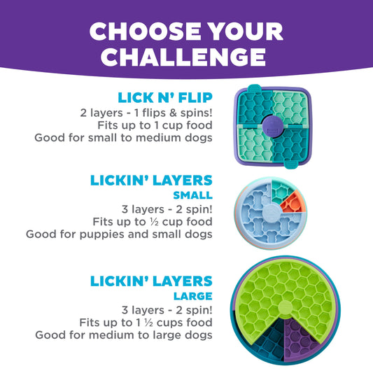 Outward Hound by Nina Ottosson Lick N’ Flip 3-in-1 Interactive Dog Puzzle Toy, Lick Mat & Slow Feeder – Calming Enrichment Feeder for Small & Medium Dogs, Holds 1 Cup of Wet of Dry Food