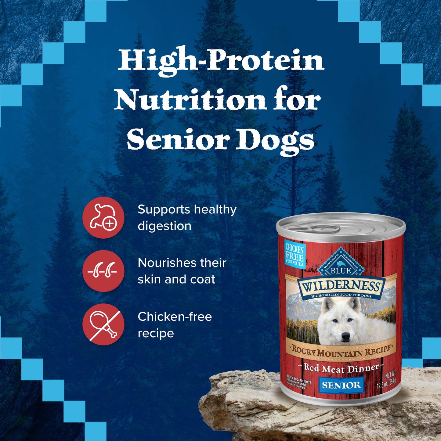 Blue Buffalo Wilderness Rocky Mountain Recipe Senior Wet Dog Food, High-Protein & Grain-Free, Made with Natural Ingredients, Red Meat Recipe, 12.5-oz. Cans (12 Count)