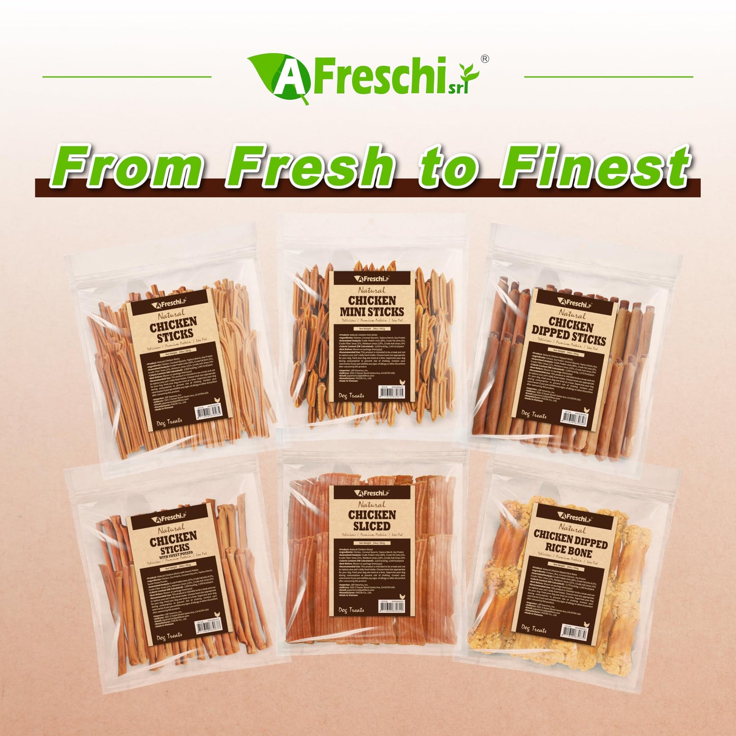 AFreschi Natural Chicken Sticks 24 oz, All Natural, Grain-Free, High-Protein, Healthy & Easily Digestible, Soft Texture
