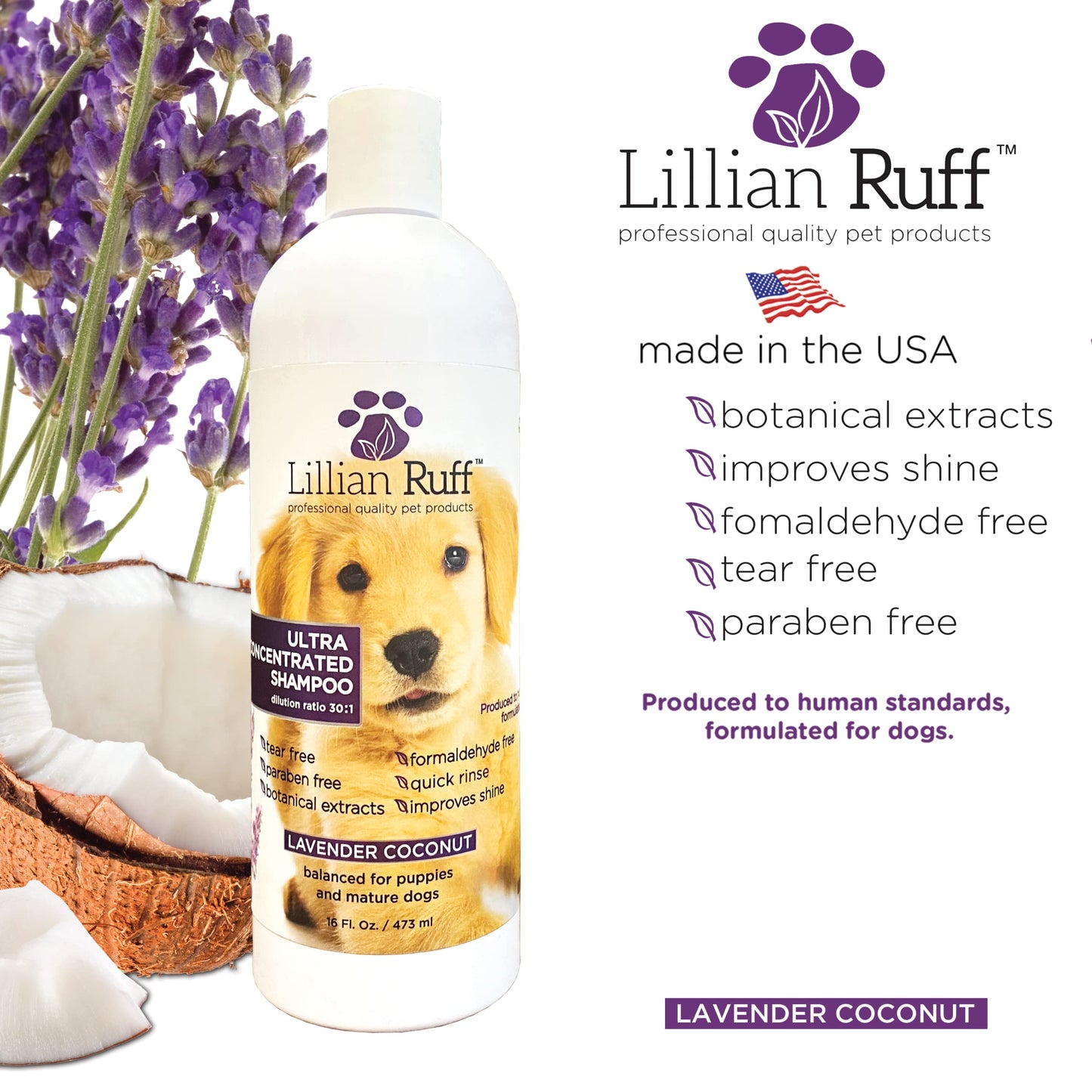 Lillian Ruff PRO Formula Ultra Concentrated Dog Shampoo – Makes 4 Gallons/30 Bottles, 30:1 Dilution, Professional Pet Shampoo for Sensitive Skin | Deodorizing & pH-Balanced Made in USA 16.9oz