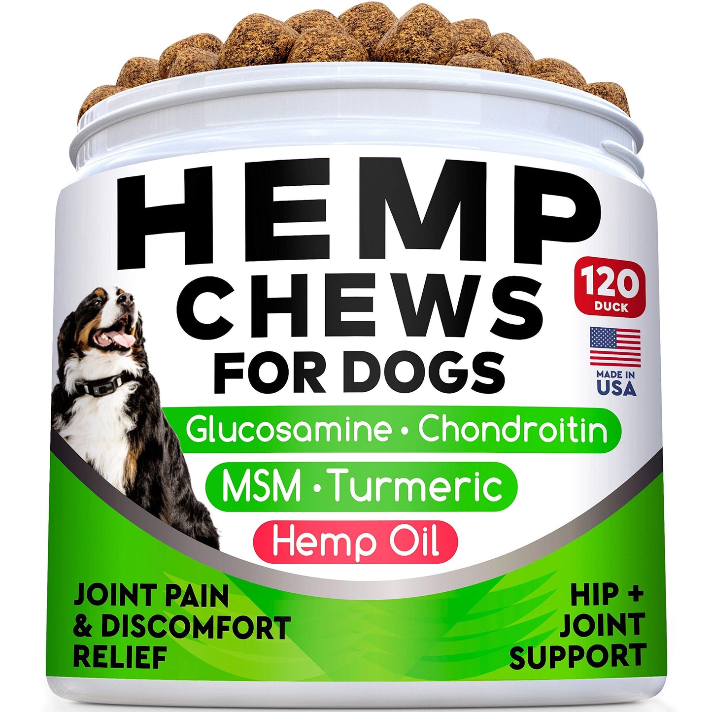 Hemp Calming Treats + Glucosamine for Dogs Bundle - Anxiety Relief + Joint Pain Relief - Hemp Oil + Protein, Chondroitin, MSM, Turmeric - Stress Relief + Improve Mobility - 240 Chews - Made in The USA
