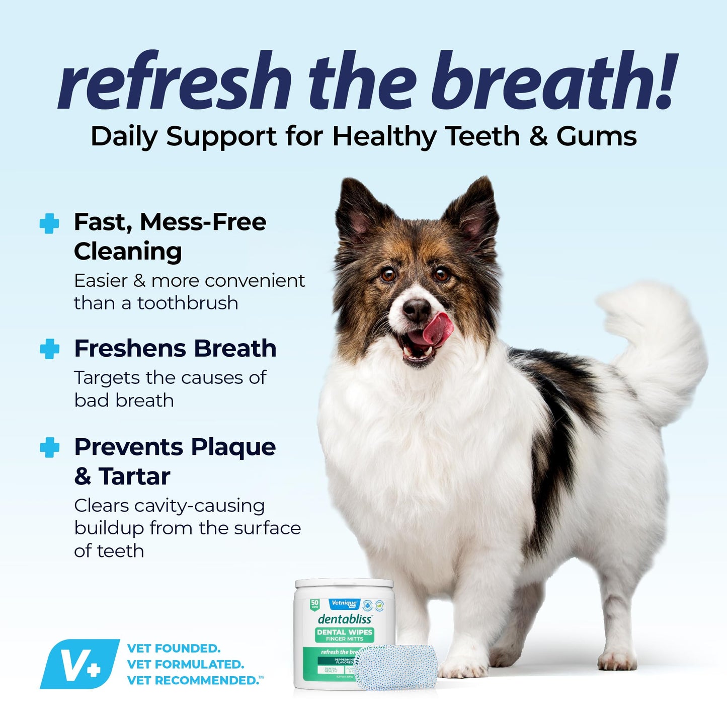 Vetnique Dentabliss - Dog Teeth Cleaning Finger Mitt Dental Wipe - Dog Plaque & Tartar Prevention with Brushing Beads - Flavored Dog Teeth Wipes, Dog Breath Freshener (Peppermint)