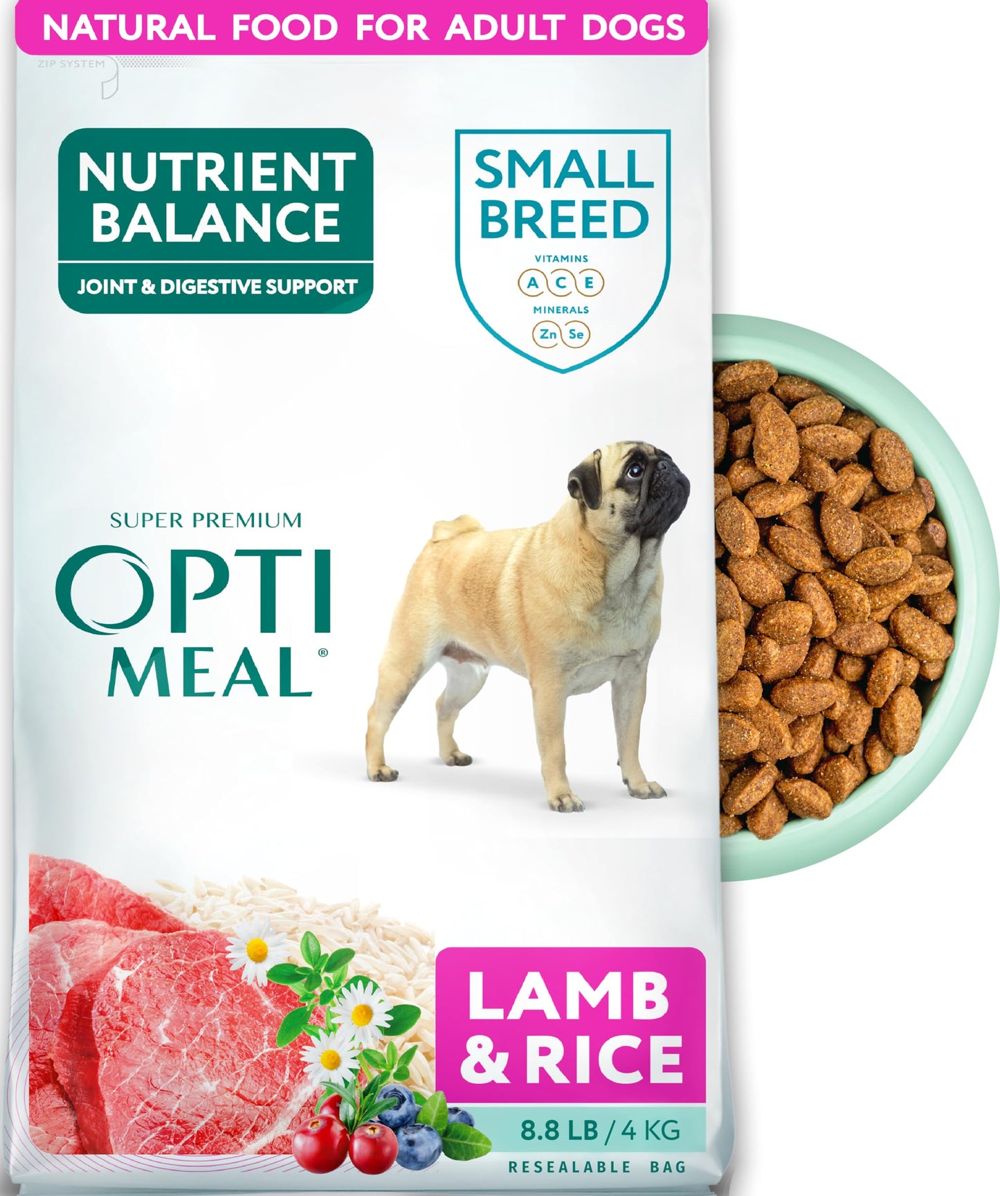 Optimeal Small Breed Dry Dog Food – Small Kibble for Small Dogs, High Protein, Natural Ingredients, Skin & Digestive Support, Premium Balanced Nutrition, European Quality (Lamb & Rice, 8.8 lbs)