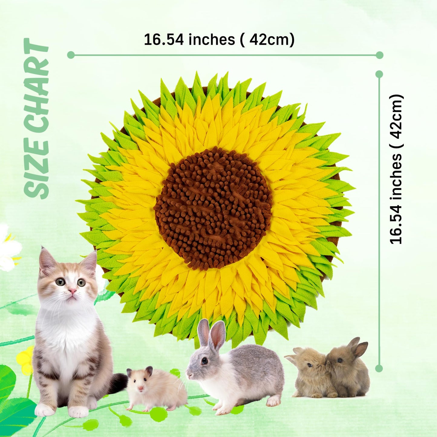 MHTTEC Sunflower Snuffle Mat for Rabbits,Interactive Polar Fleece Pet Foraging Mat Toy Indoor for Guinea Pig Bunny Chinchillas Hamster Ferrets Small Animals