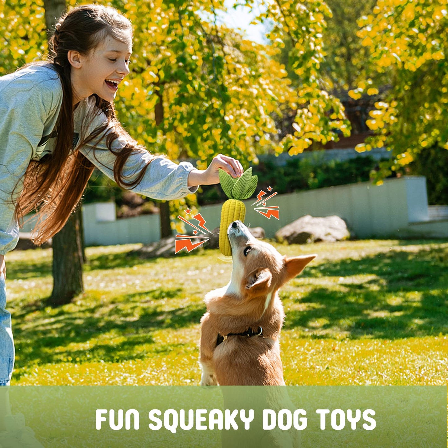 Vekung Dog Toys for Aggressive Chewers, Indestructible Tough Squeaky Corn Chew Toy for Large Medium Small Breed, Interactive Dog Toys to Keep Them Busy