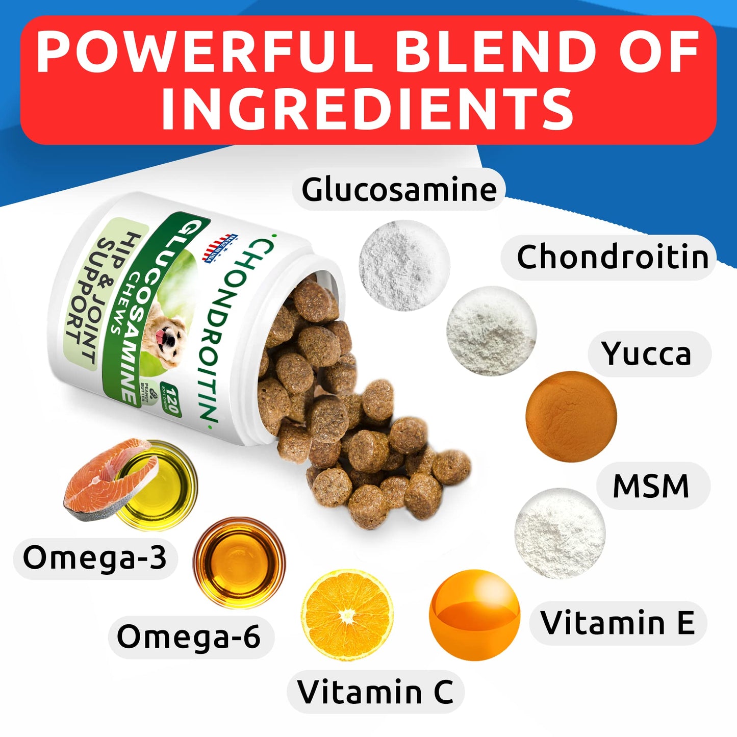 Glucosamine Chondroitin Dog Hip & Joint Supplement - Joint Pain Relief - Hip & Joint Chews for Dogs - Joint Support Large Breed - Senior Doggie Vitamin Pills Joint Health - (240 Treats - Peanut Butte)