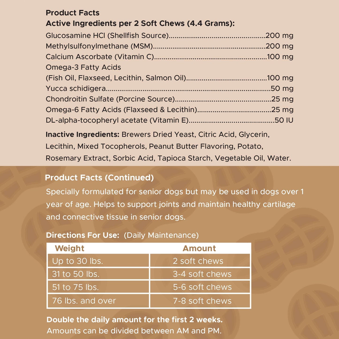 Glucosamine for Dogs Hip and Joint Supplement - 120 Soft Chews for Senior Dogs with Glucosamine, Chondroitin, MSM, and Omegas - for Mobility, Cartilage, and Joint Health - Peanut Butter Flavor