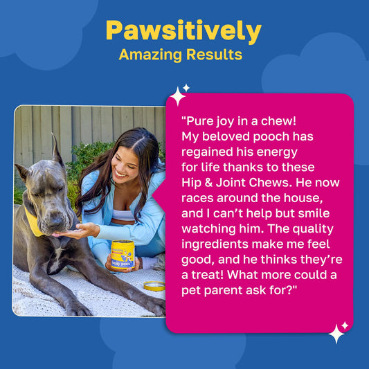 Happy Paws Natural Hip & Joint Supplement for Dogs, 100 Soft Chews, Supports Healthy Joints, Made with MSM, Glucosamine & Chondroitin, for All Breeds & Sizes, Chewable Bacon-Flavored Treats