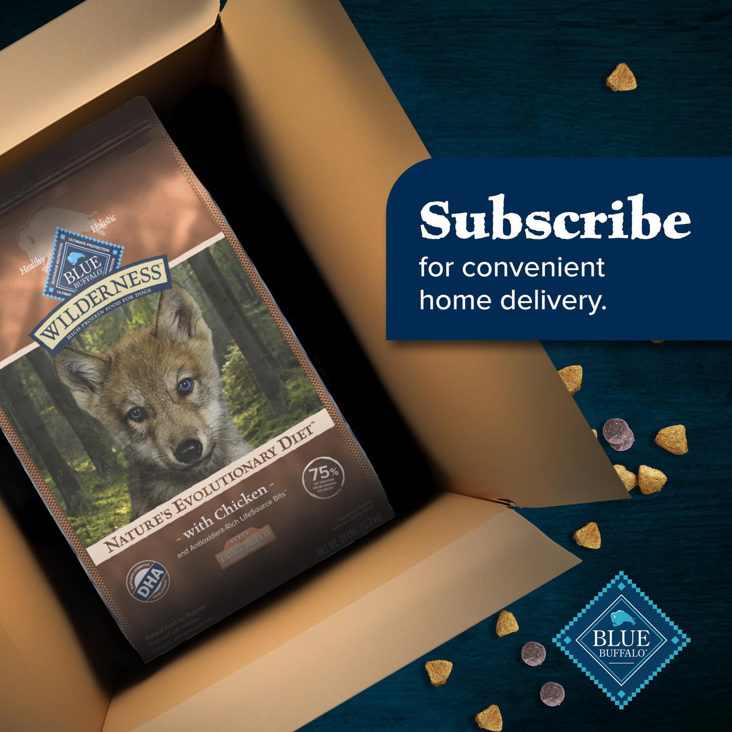 Blue Buffalo Wilderness High-Protein Dry Dog Food for Large Breed Puppies, Made in The USA with Natural Ingredients Plus Wholesome Grains, Chicken, 24-lb Bag.