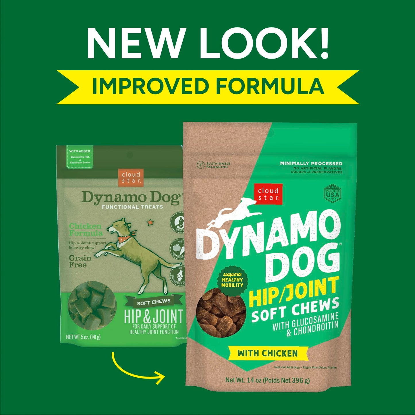 Cloud Star Dynamo Dog Hip & Joint Soft Chew Treats Chicken Formula - Grain Free - 14 oz (20132)