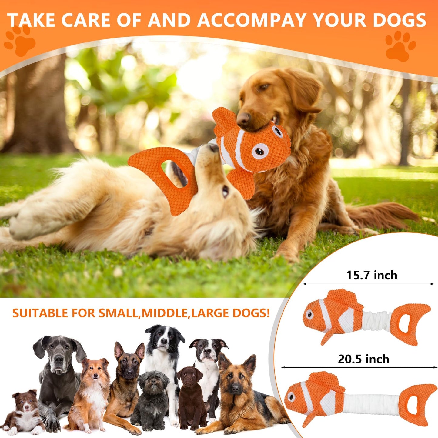 Molantaule Squeaky Dog Toys, Durability Interactive Tug of War Puppy Toys for Indoor and Outdoor Play - Stuffed Pet Dog Toys with Soft Fabric Suitable for Small, Medium, and Large Dogs