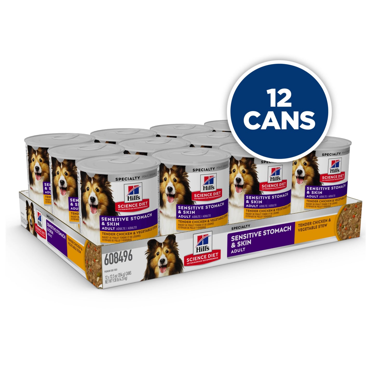 Hill's Science Diet Sensitive Stomach & Skin, Adult 1-6, Stomach & Skin Sensitivity Support, Wet Dog Food, Chicken & Barley Stew, 12.5 oz Can, Case of 12