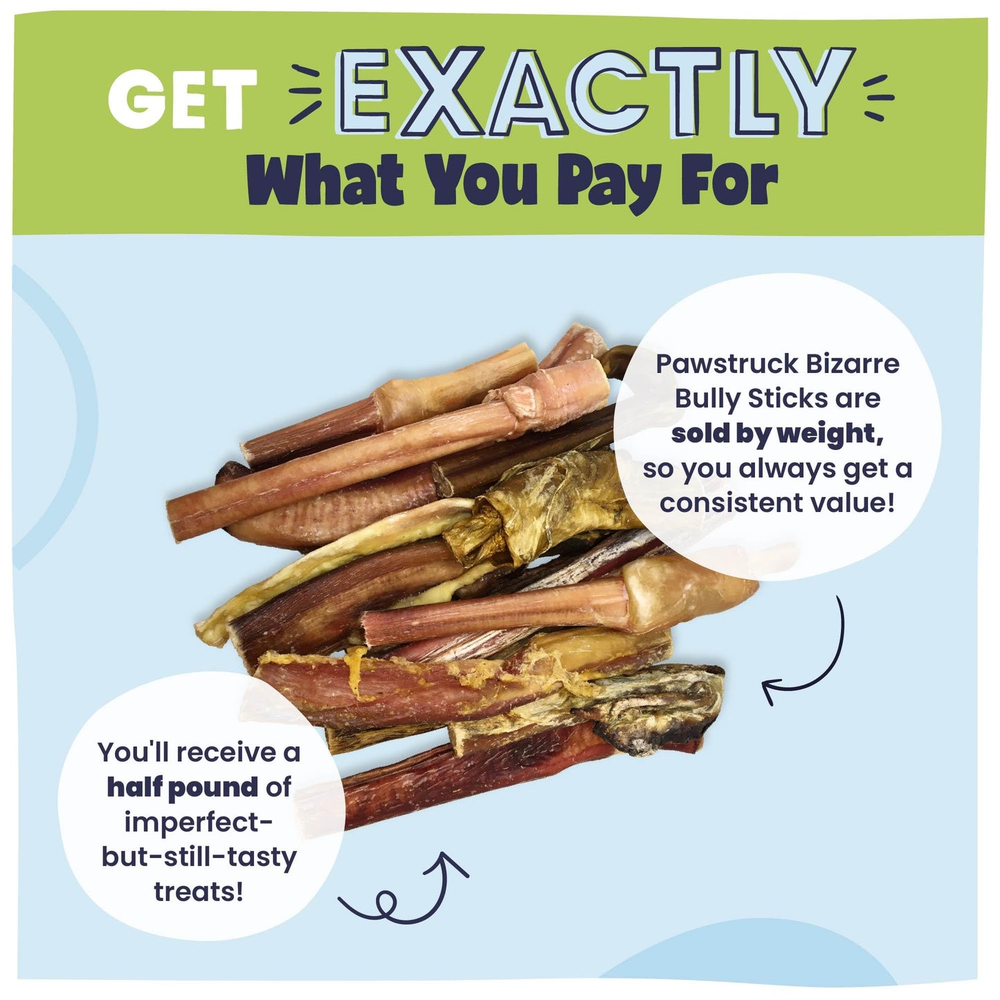 Pawstruck Natural Bizarre Bully Sticks Bargain Bag for Dogs and Puppies – Variety Pack of 5–7" Long-Lasting, Eco-Conscious Beef Chew Treats – 8 oz Bag – Packaging May Vary