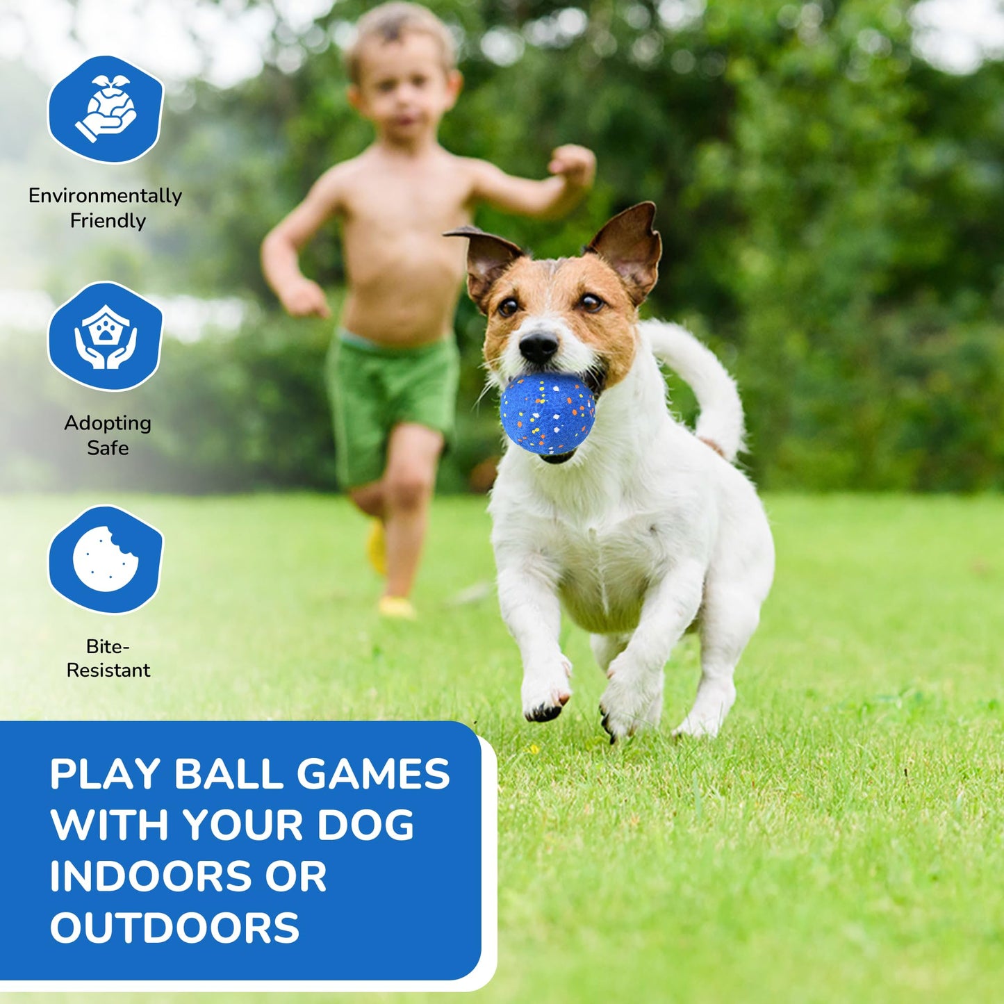Smart Interactive Dog Toys【New E-TPU Material】 Automatic Moving, Crazy Bouncing and Rotating Interactive Dog Ball,IPX7 Waterproof Design,Pet Active Rolling Ball for Medium and Large Dogs (Blue)