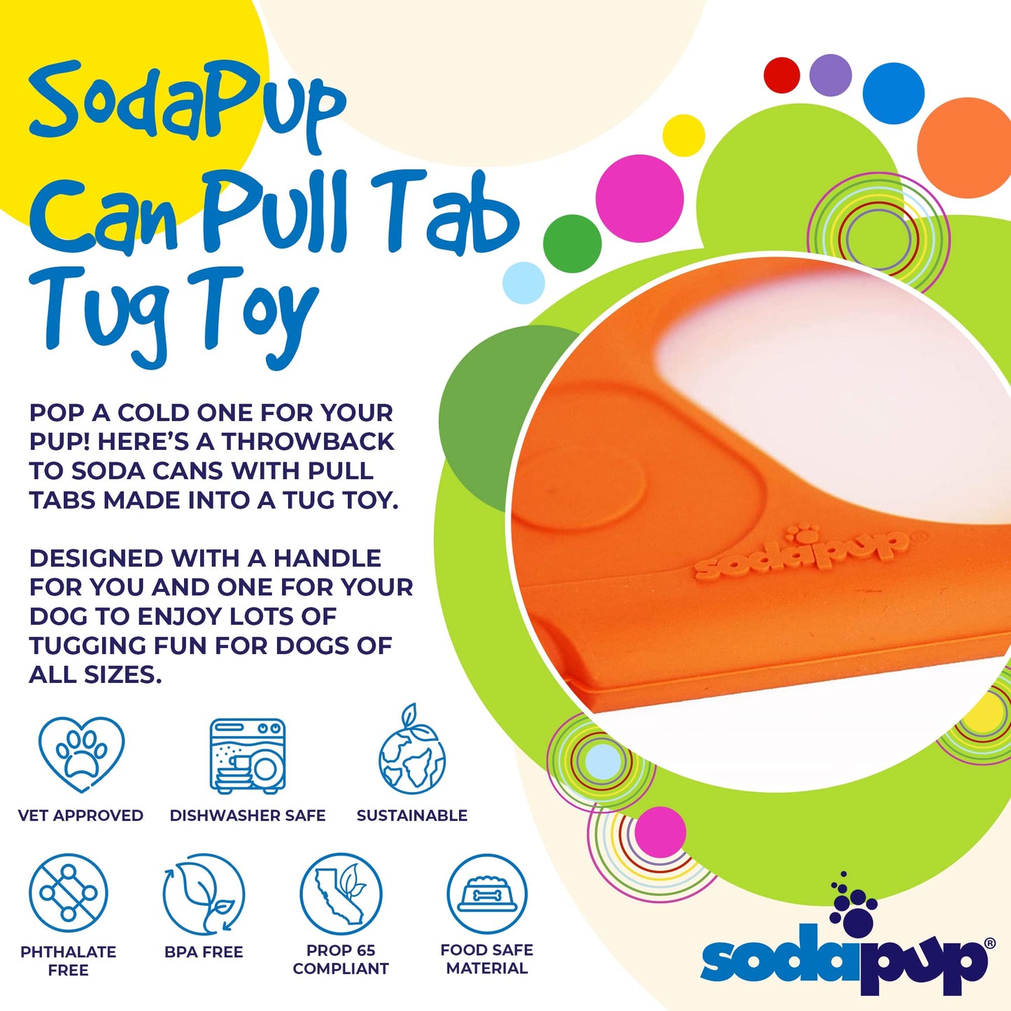 SodaPup Can Pull Tab – Durable & Interactive Dog Tug Toy Made in USA from Non-Toxic, Pet Safe, Food Safe Natural Rubber Material for Bonding & Play Time, Mental & Physical Exercise, Training, & More