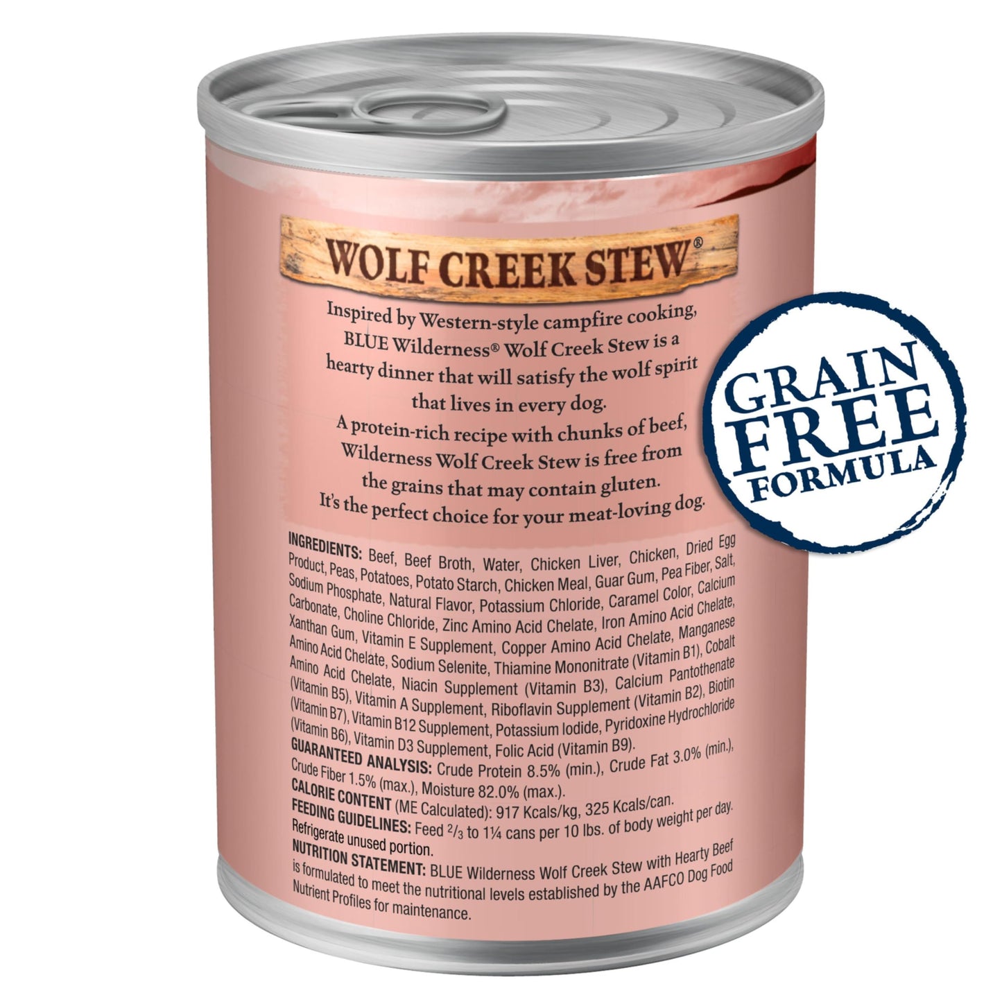 Blue Buffalo Wilderness Wolf Creek Stew Wet Dog Food, High-Protein & Grain-Free, Made with Natural Ingredients, Hearty Beef in Gravy, 12.5-oz. Cans (12 Count)