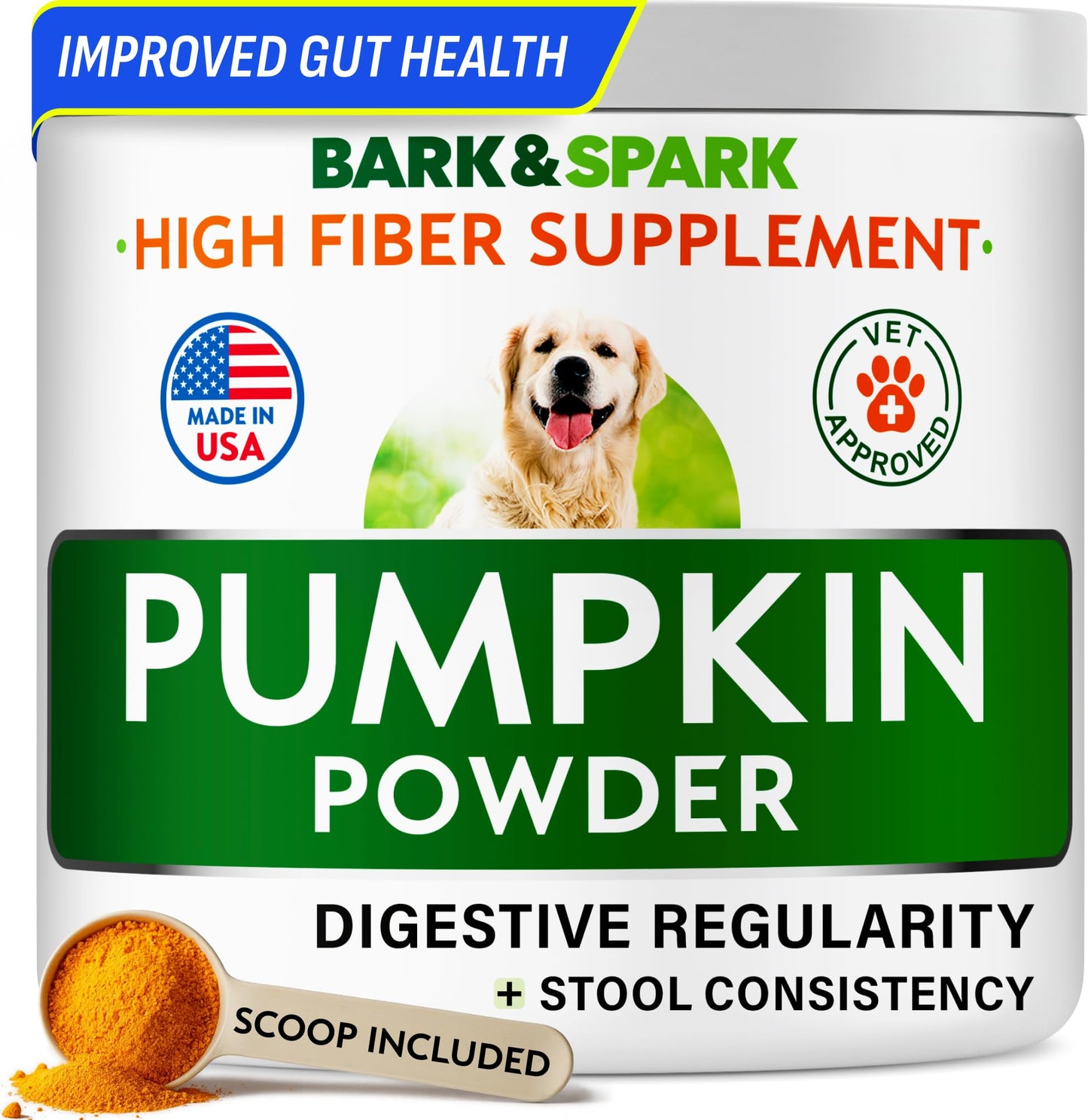 BARK&SPARK Pumpkin Powder for Dogs - 8oz Powdered High Fiber Supplement and Stool Softener - Upset Stomach, Food Sensitivity - Improve Digestion - 8oz