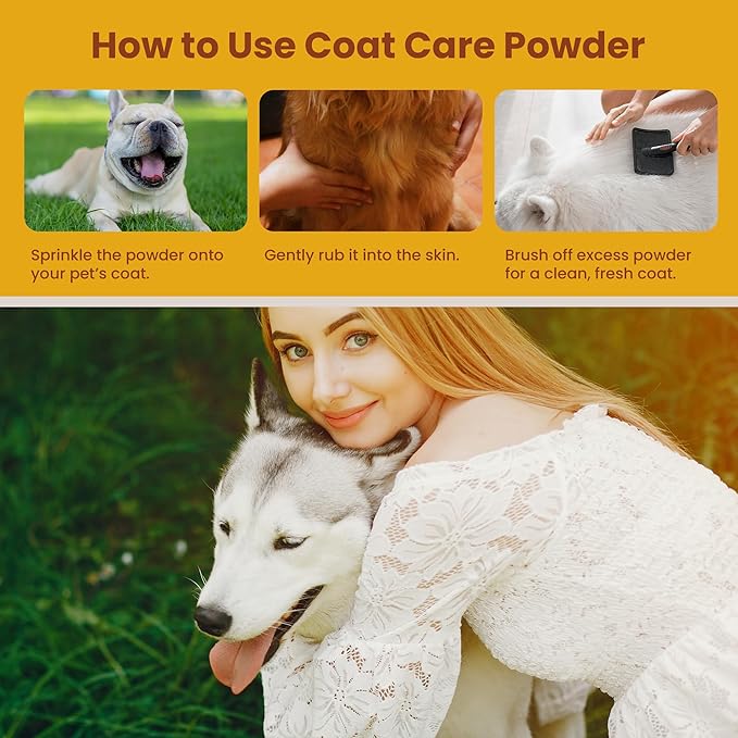 Dog Coat Care Powder | Made in USA | Waterless Dry Shampoo & Deodorizer for Smelly Dogs, Anti-Itch Relief for Dry Itchy Skin, No Rinse Formula with Lavender Oil & Bentonite Clay
