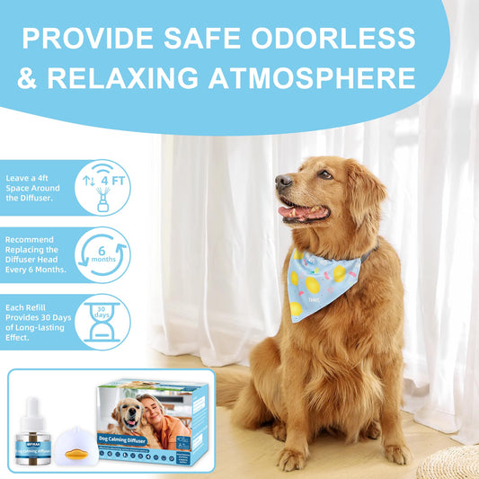 Dog Calming Diffuser 6-in-1 Kit Dog Appeasing Pheromone Relief Separation Anxiety, Equipped with 2 Plug in + 4 Refills 48ml Vial, Reduce Aggression Barking, Supply for 120 Days-Tasteless