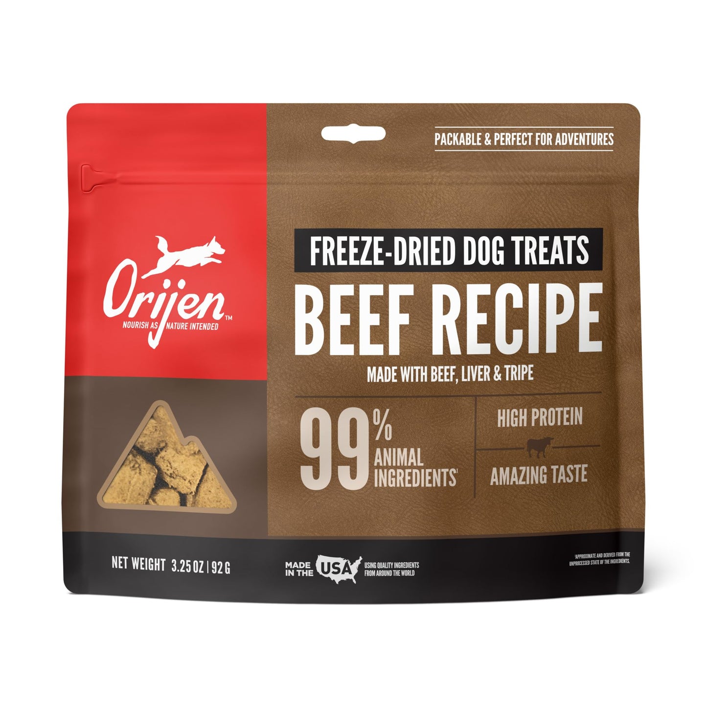 ORIJEN Grain Free High Protein Freeze Dried Dog Treats Ranch-Raised Beef Recipe 3.25oz Bag