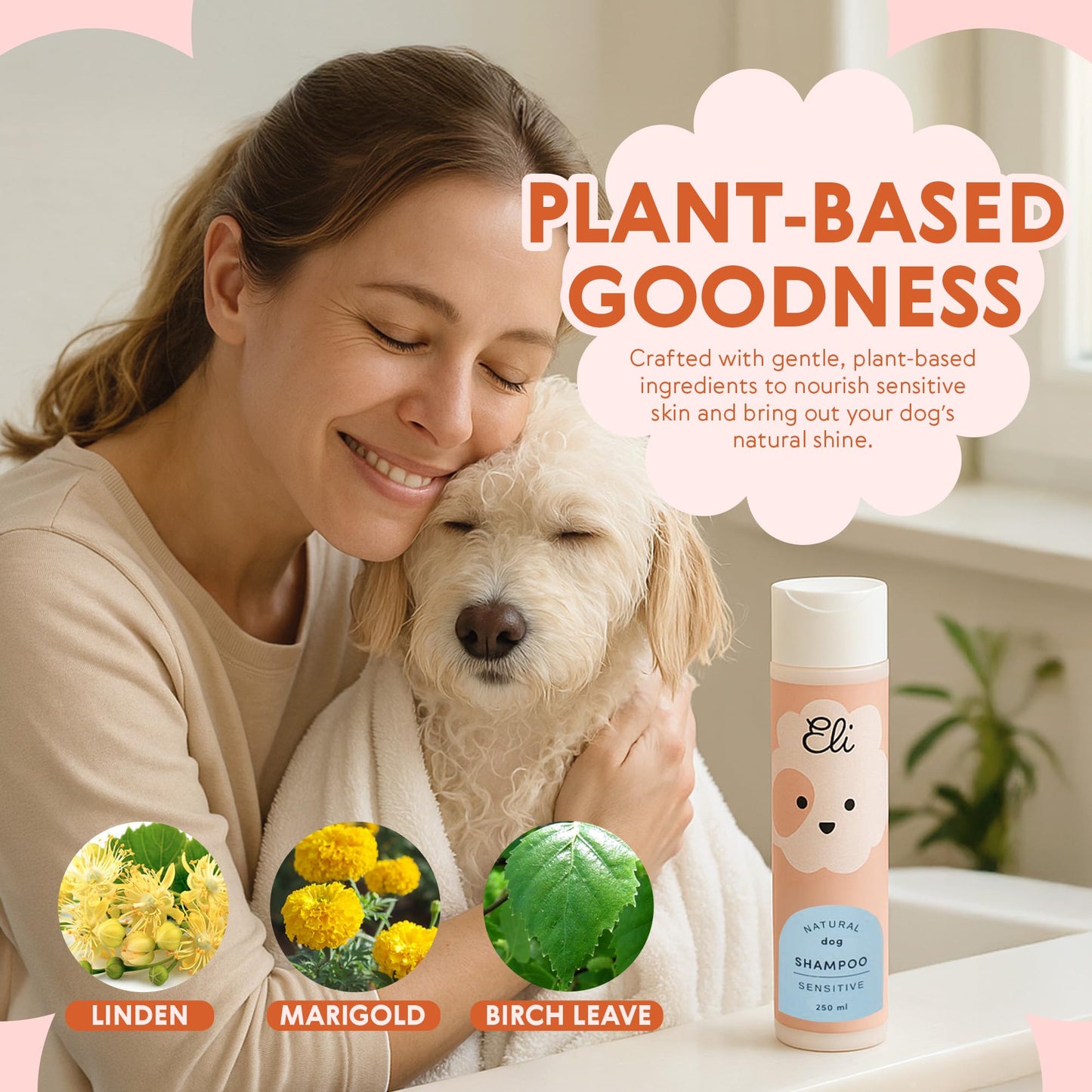 Eli Natural Dog Shampoo – A Plant-Based, Tear-Free, pH-Balanced Formula for Sensitive Skin, Free from sulfates, parabens, and allergens, Safe for Puppies and Adults, Vegan-Friendly Care – 8.45 oz
