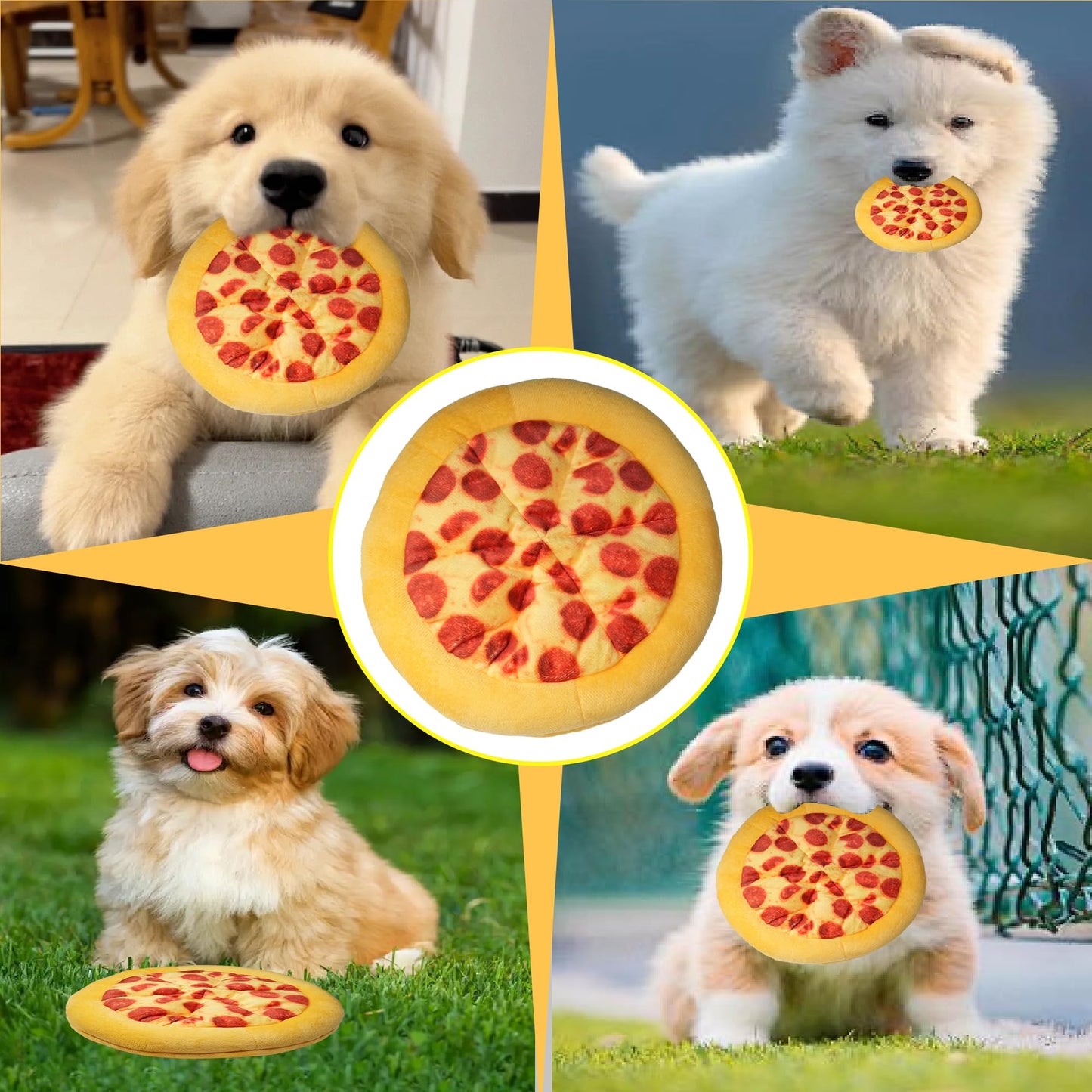 XIANG YXWO Soft Pizza Dog Toy, 6 Safe Squeakers for Puppy Toy, Interactive Dog Chew Toy, Soothing Chew Toy for Indoor Small/Medium Dogs (Pizza)