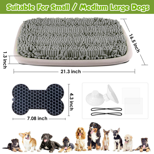 MASHOOPS Snuffle Mat for Dogs 21x16Inc and Small Silicone Lick Mat for Dog,Dog Sniffiing Interactive Foraging Puzzle Toy, Stress Relief & Training for Small/Medium/Large Dogs(Gray)