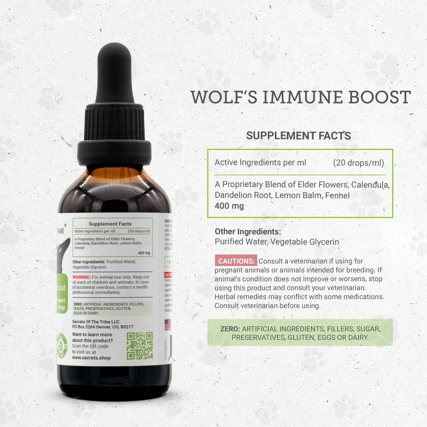 Wolf's Immune Boost | Natural Herbal Dietary Supplement for Dogs | Immune Support in Dogs | Alcohol-Free Extract, Elder Flowers, Calendula, Dandelion Root, Lemon Balm, Fennel 2 oz