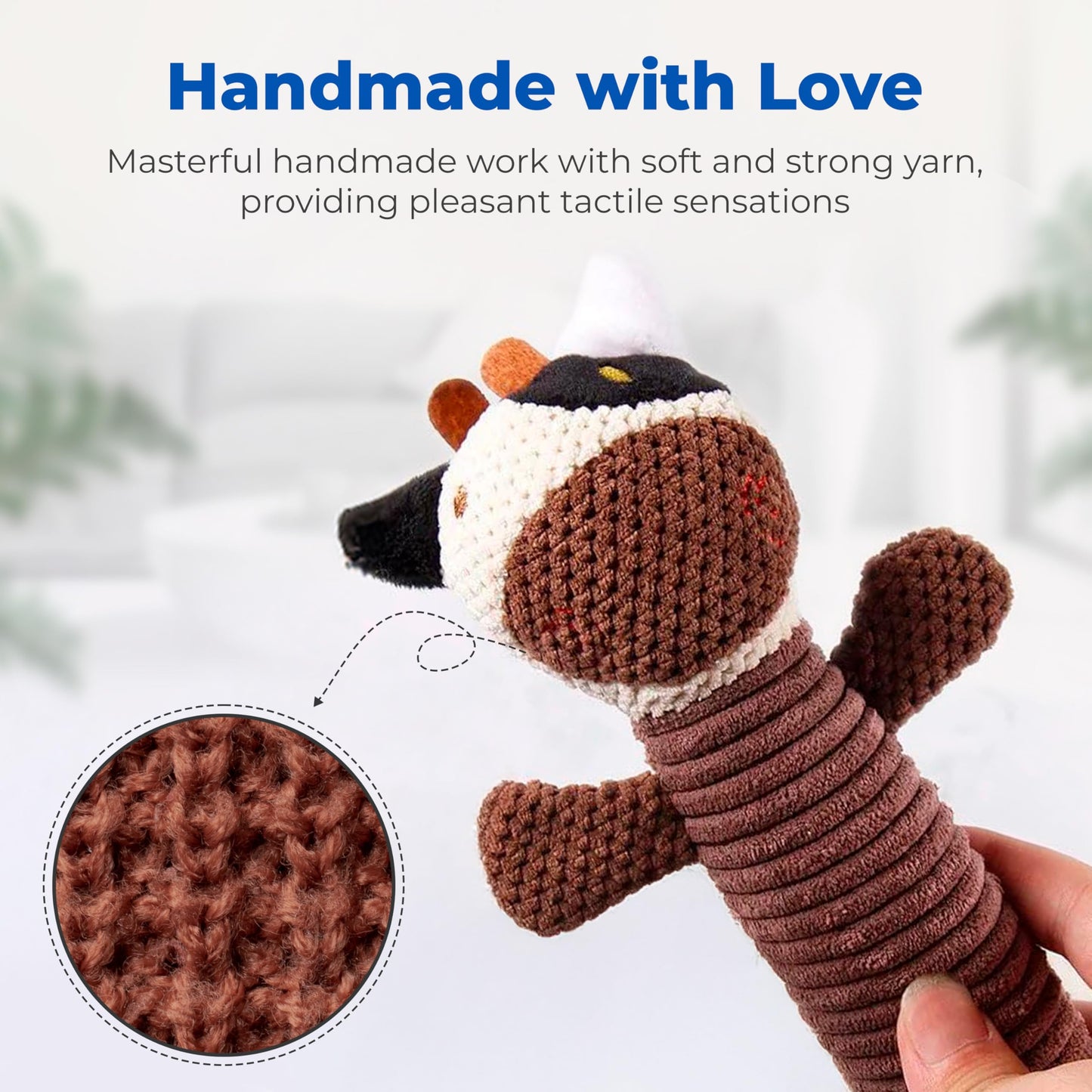 3 Piece Dog Toy Set — Stuffed Animals Chew Toy, Pet Squeakers Toys for Dogs — Durable Puppy Plush Toy Medium, Small Breed Outdoor, Indoor Chewers Squeaky Toys for Puppies — Calf, Frog, Puppy