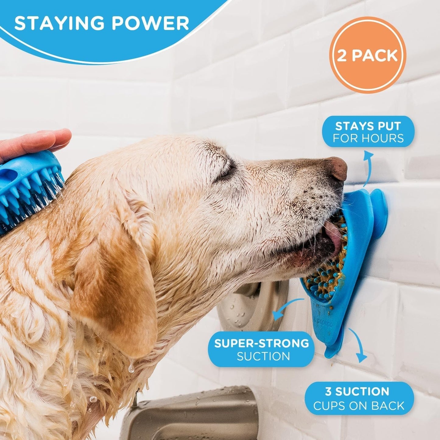 Aquapaw Lick Mat for Dogs - 2-Pack, Regular, Blue - Suction Cup Lick Mat & Slow Feeder Pad for Peanut Butter Dog Treats - Calming Bathing Aid