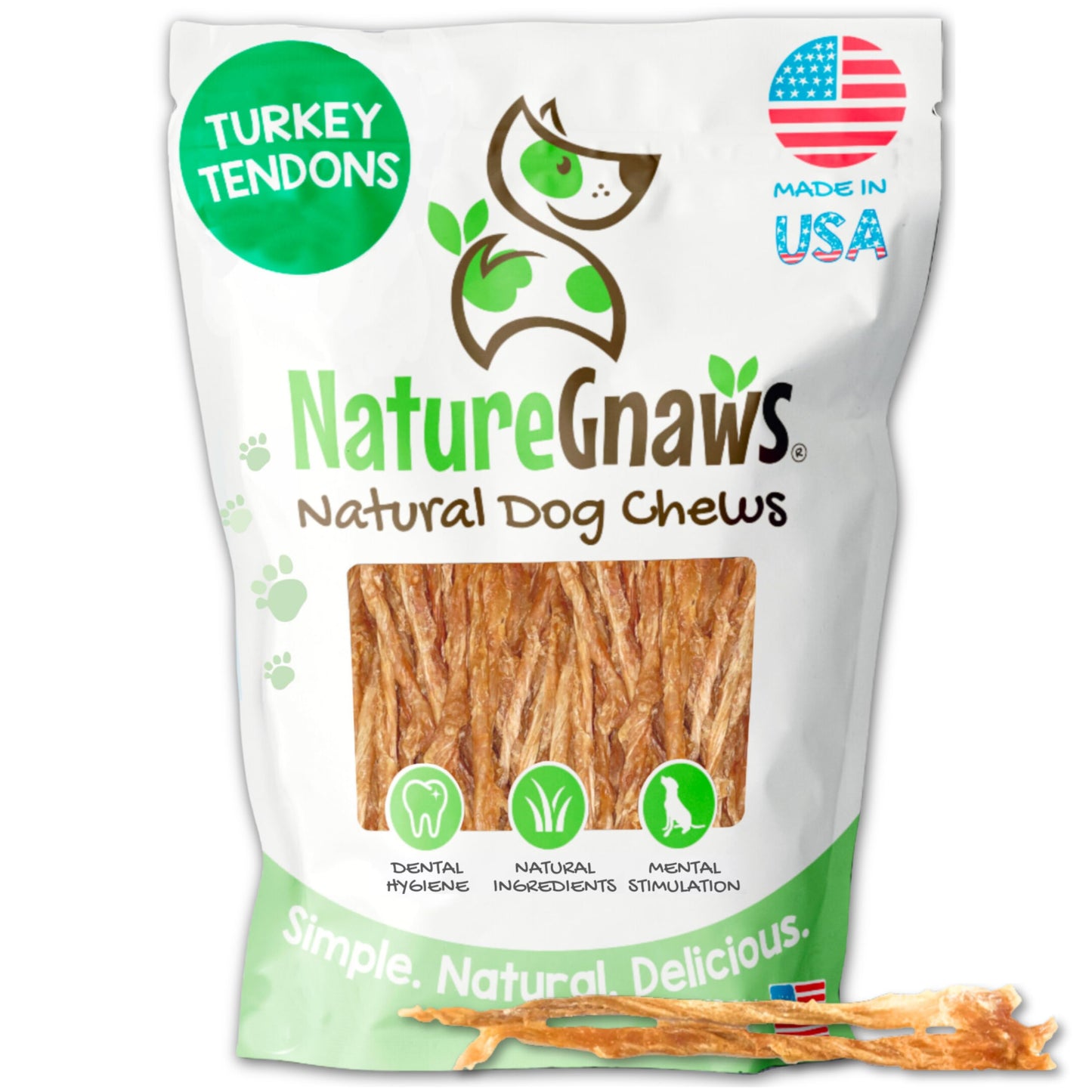 Nature Gnaws USA Turkey Tendons for Dogs (8oz) - Delicious Grain Free Reward Snack for Small, Medium & Large Breeds - Premium Natural Dog Chew Treats