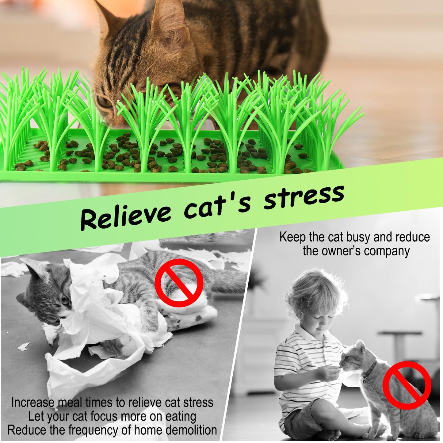 Palksky Silicone Grass Mat for Cats, Slow Food Cat Grass Mat for Indoor Cats, Foraging Snuffle Mat for Dog/Cat, Interactive Enrichment Cat Mat, green