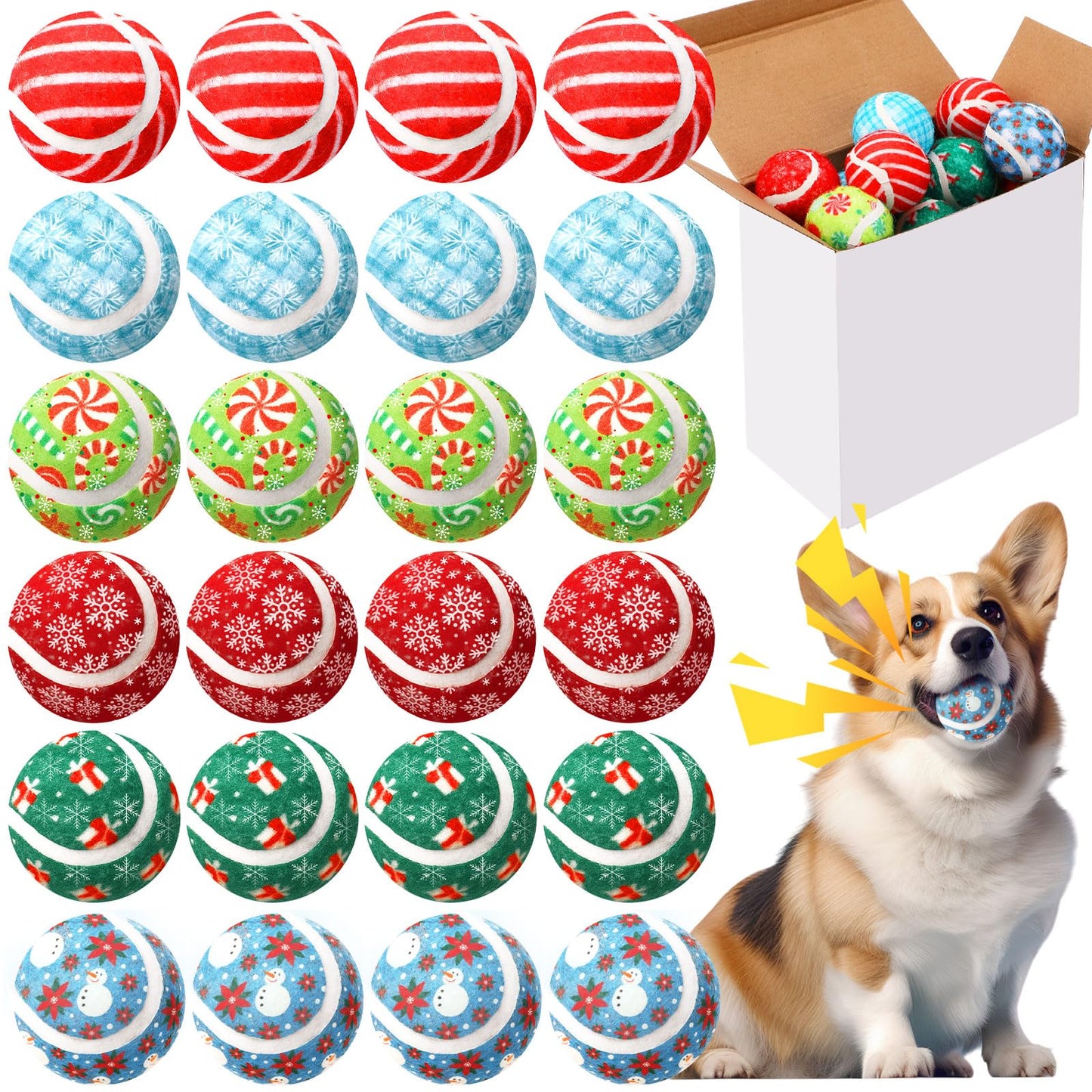 Sosation 60 Pack Christmas Squeaky Tennis Balls for Dogs, Dog Balls 2.0" Interactive Fetch Toy Non-Toxic Durable Outdoor Small Puppy Chew Toys for Teething Training Exercise Playing Throwing