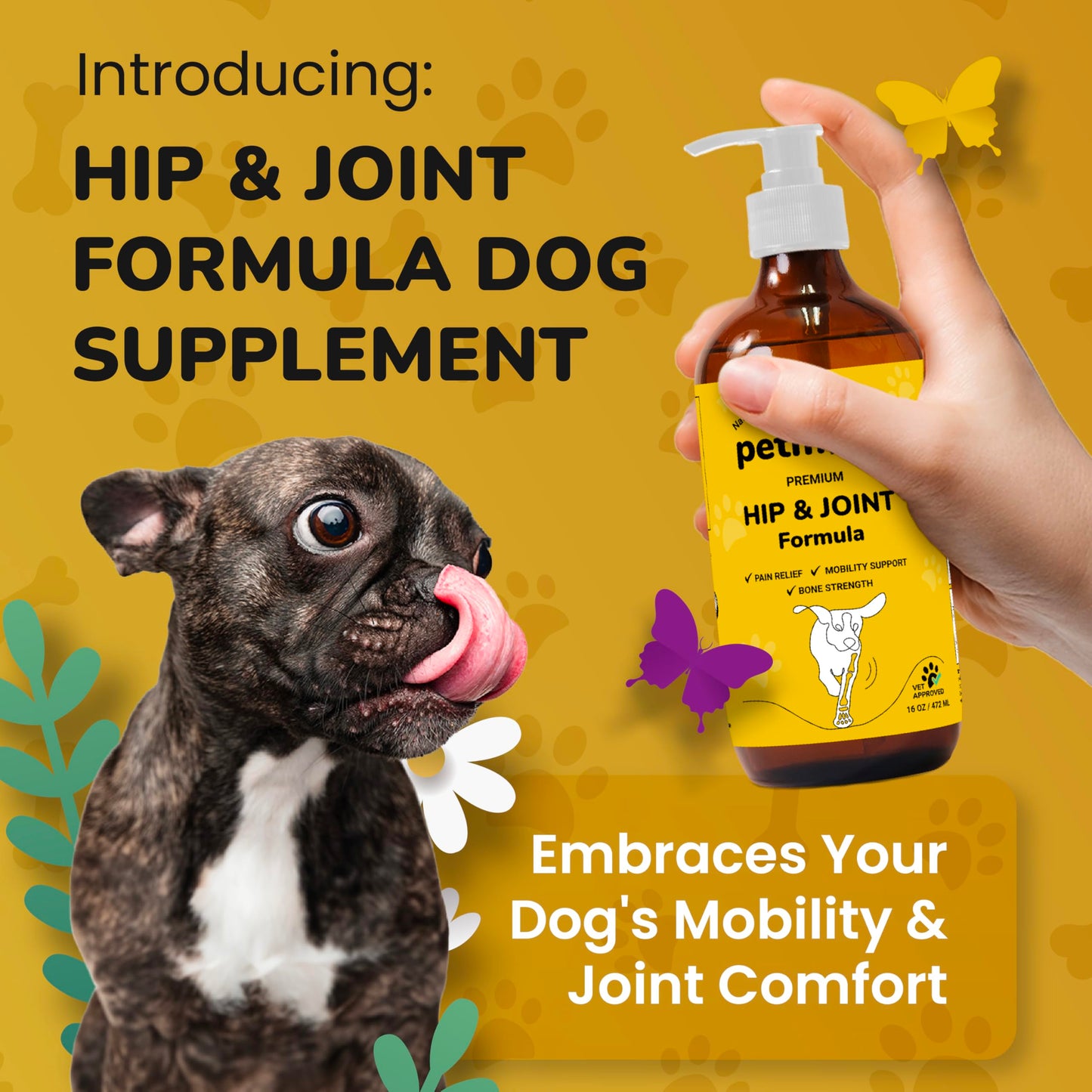 Hip and Joint Supplement for Dogs - Glucosamine Chondroitin for Dogs - Extend Joint Care, Flexibility Support & Bone Strength - With MSM, Hyaluronic Acid, Vitamin B12, B6, B1 & More - 16 Fl Oz