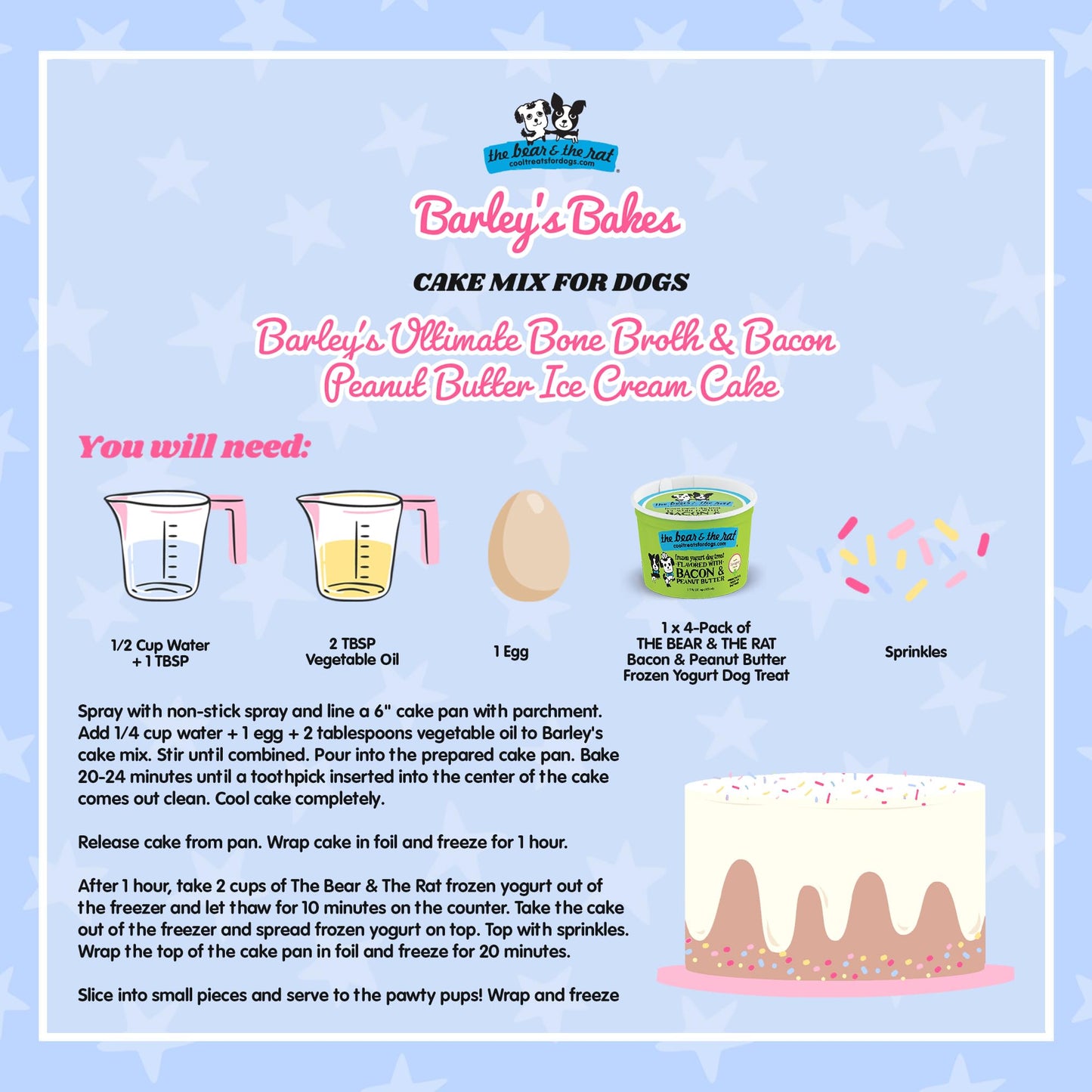 Barley's Bakes – Dog Cake Mix – Made in USA - Easy DIY Pet Cakes, Gluten-Free, No Artificial Colors, Flavors or Preservatives Healthy Dog Treats for Pet Birthdays and Celebrations (Bone Broth)