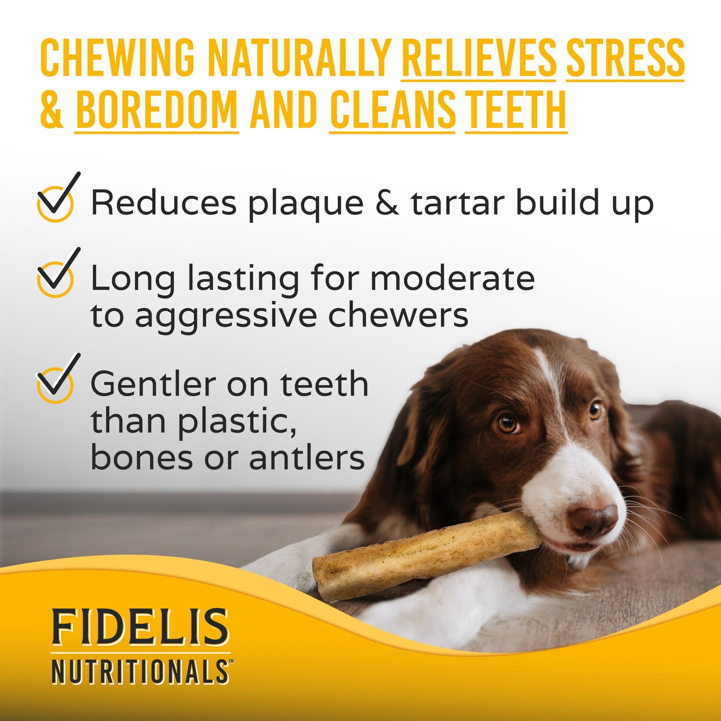 FIDELIS Rawhide Free Dog Chews Long Lasting, Treat Sticks, Dog Treats, Small & Large Dogs, Beef Collagen, Gluten Free, Grain Free, Pet Chew, Bones-Alternative, Made in USA, 4pk, Chicken, 10"