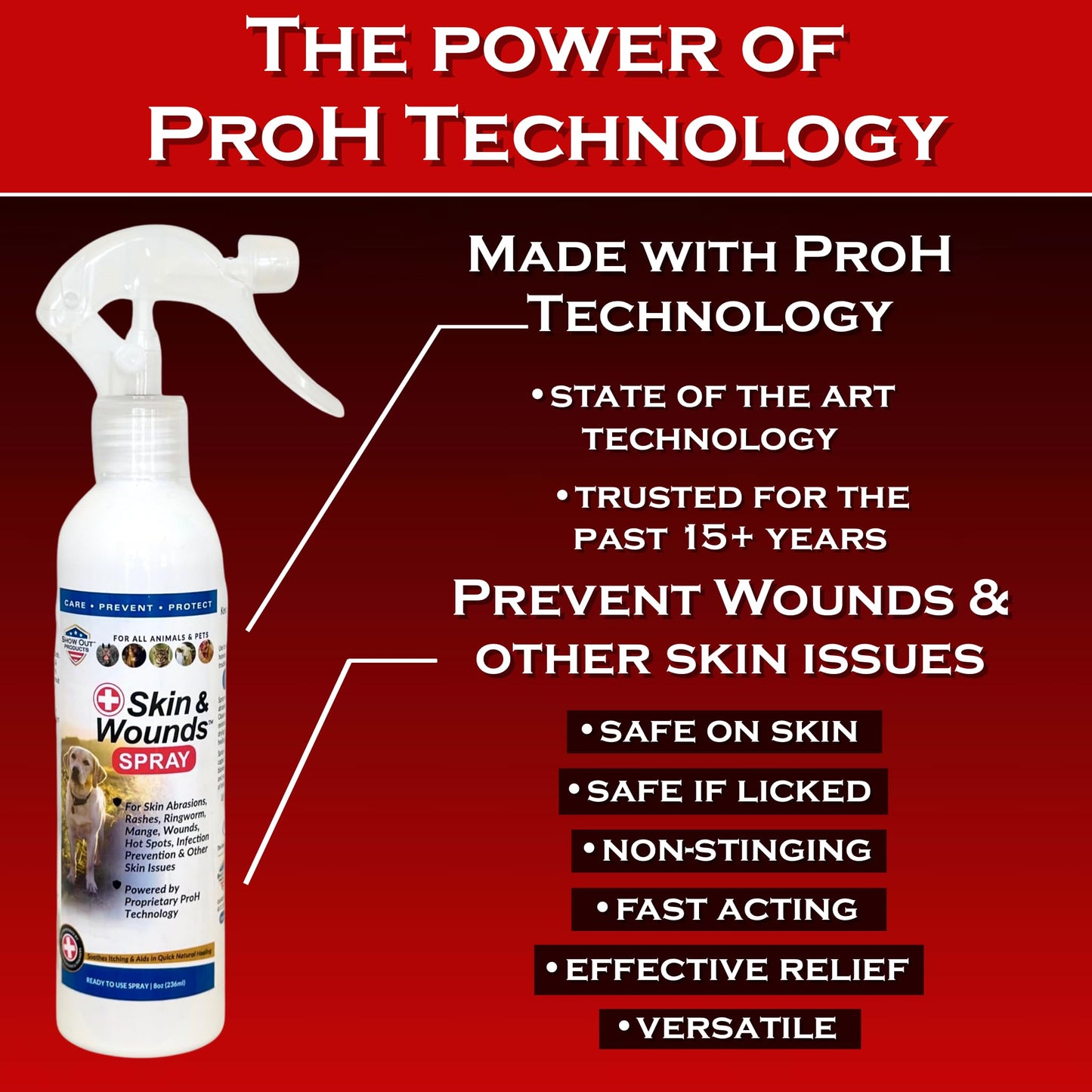 Show Out Skin & Wounds Spray for Dogs & Cat - Remedy for Dog Hot Spot, Dry Skin, Rash, Skin Infection, Ringworm, Mange, Itchy Paws, Irritation on Skin, Skin Allergy, Wound Care (8 Ounces)