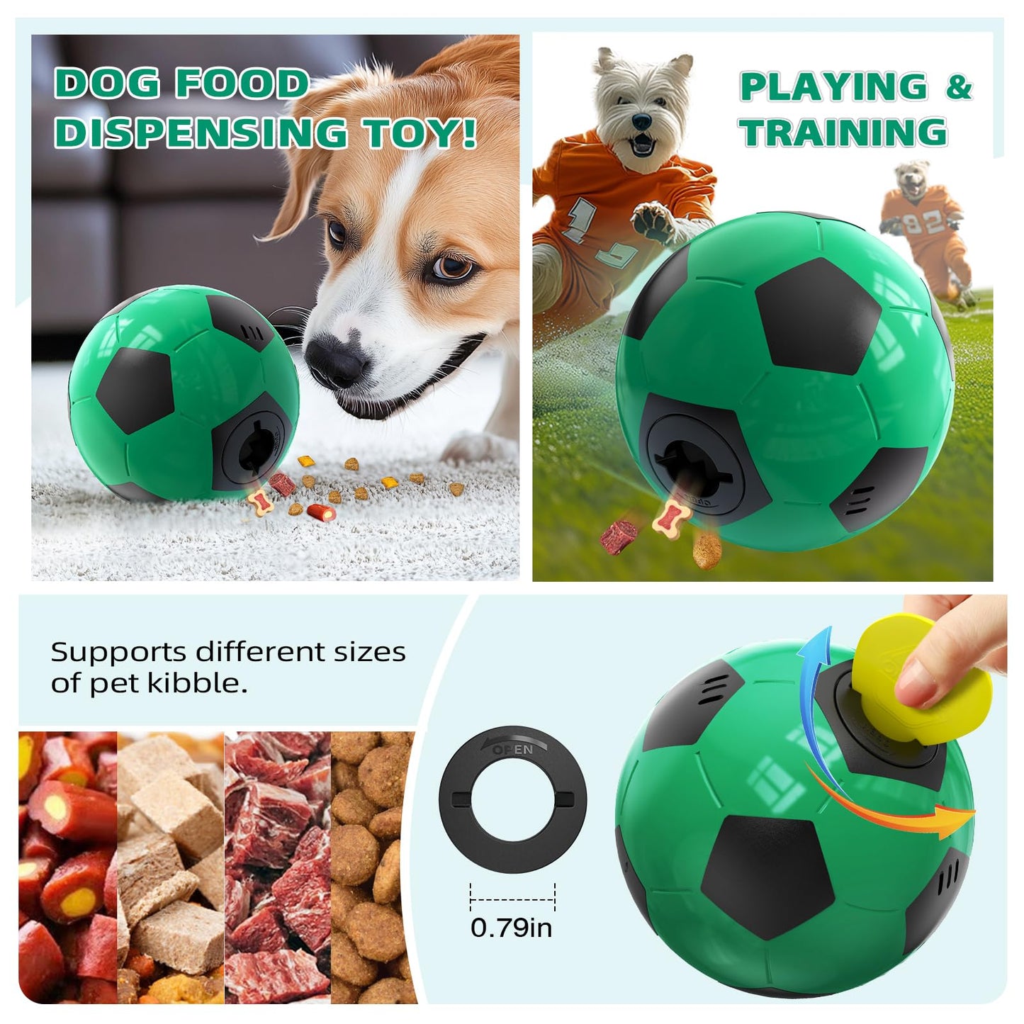 Rensh Interactive Dog Toys Soccer Ball, Indestructible Dog Balls Perfect for Large Medium Breed, Dogs Puzzles for Smart Dogs & Treat Dispensing Dog Toys to Keep Them Busy, Dog Slow Feeder Treat Ball