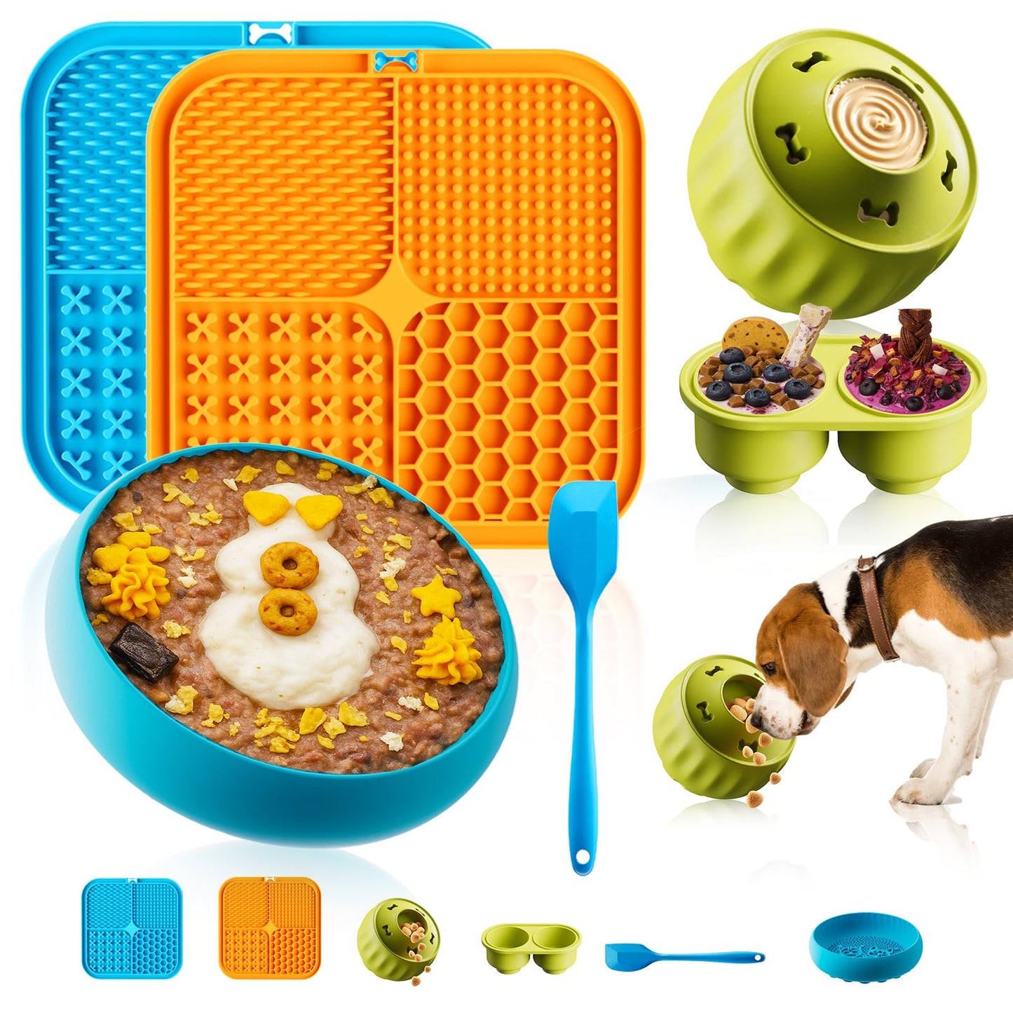 FOXMM 6-in-1 Dog Enrichment Toys Set - Lick Mat, Ball & Bowl with Peanut Butter, Frozen Treat Cognitive Dog Toys for Anxiety Relief & Mental Stimulation | Slow Feeding for Small/Medium Dogs & Puppies