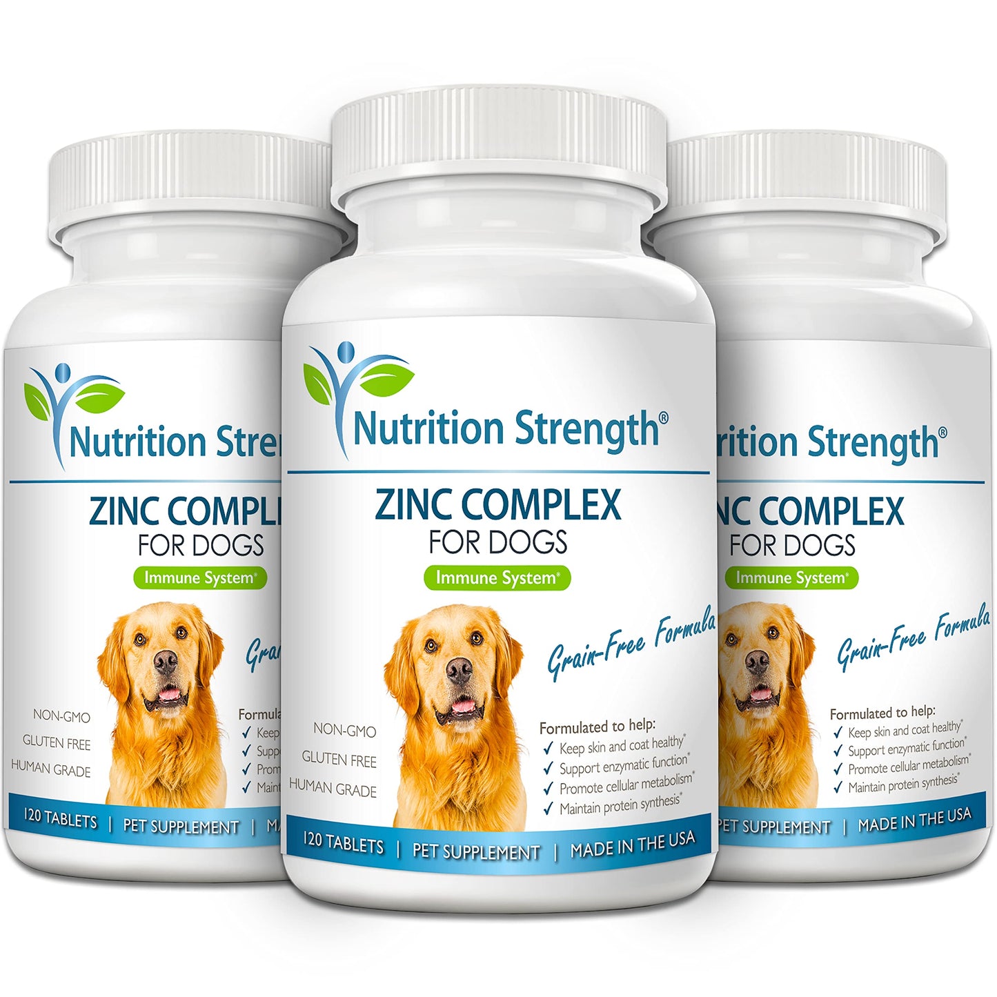 Nutrition Strength Zinc for Dogs to Support Healthy Skin & Coat, Promote Normal Growth, Balanced Immune Function & Cellular Metabolism, with Biotin, Folate, Selenium & Vitamin E, 120 Chewable Tablets