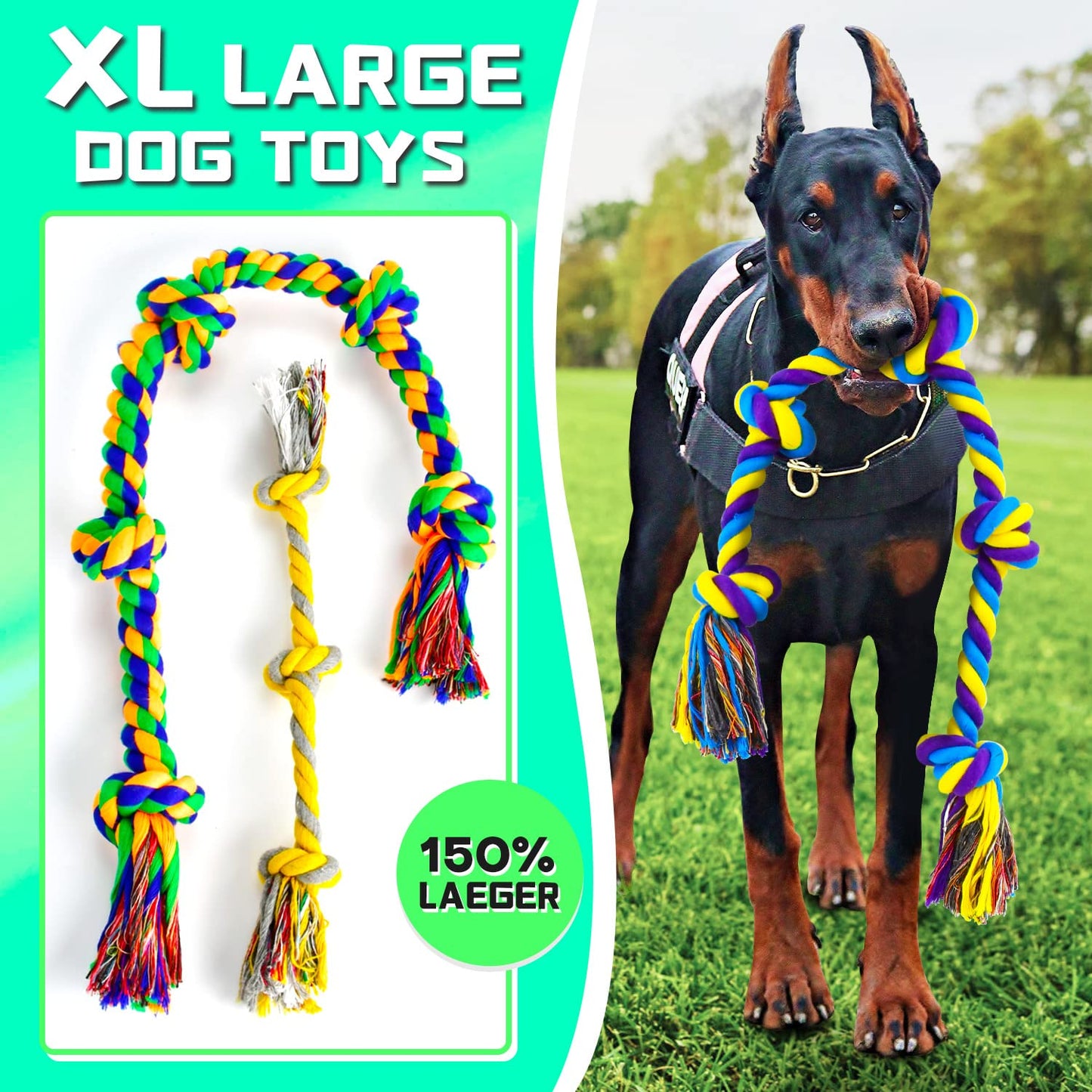 XL Indestructible Dog Toys for Aggressive Chewers Large Breed, Durable Dog Chew Toy, Large Dog Toys for Large Dogs Safe and Long Lasting Puppy Teething Chew Toys, Cotton Dog Rope Toys for Medium Dogs