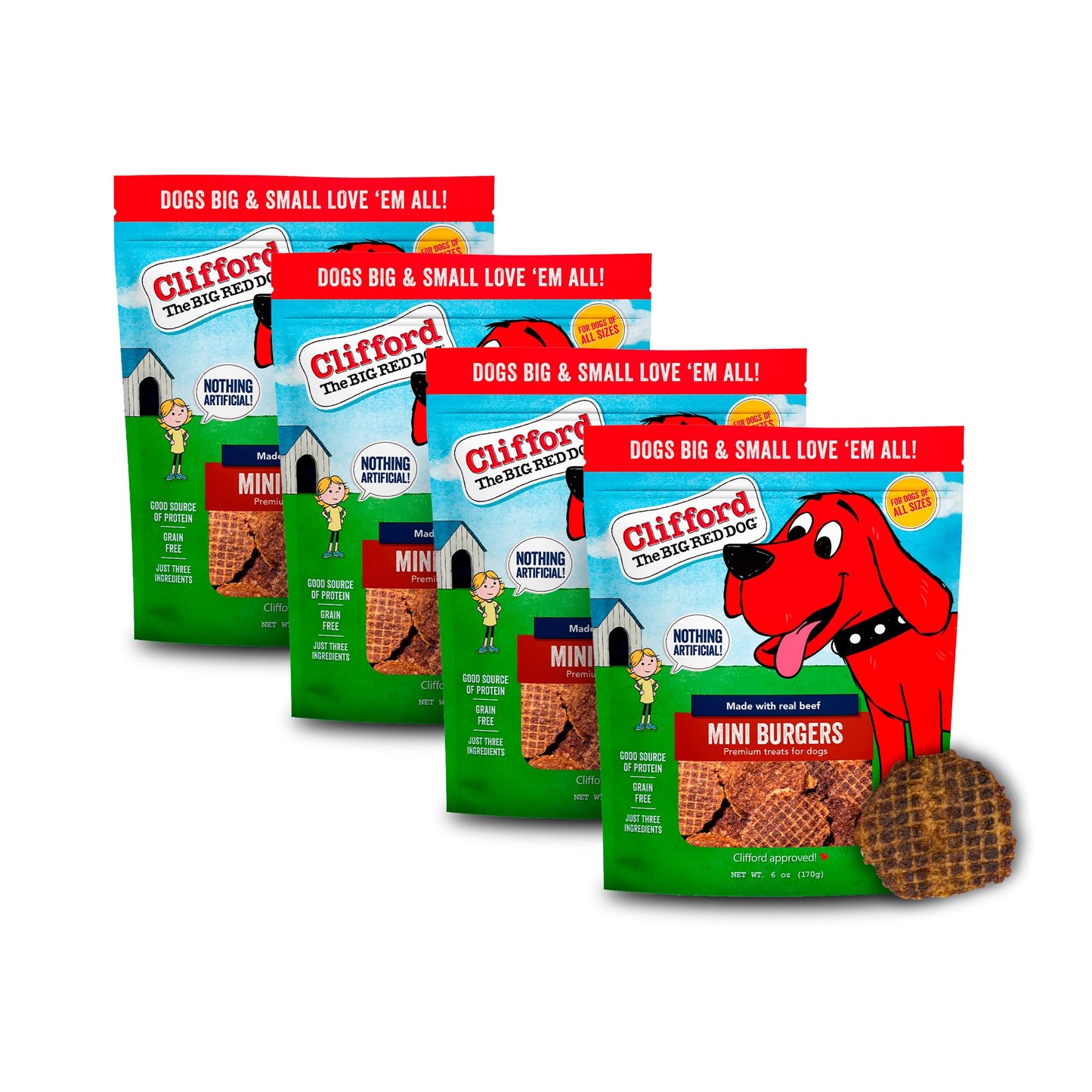 Clifford The Big Red Dog Soft Training Treats for Puppies and Dogs – Healthy, High Protein, Grain Free, Soft Puppy Treats for Small Dogs and Large – Real Beef Mini Burger Bites – 24oz