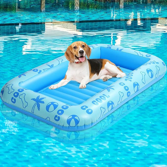 Dog Float for Summer Pool 60" x 33. 5" Inflatable Dog Pool Float with Rope and Handle Durable and Foldable Pet Raft Lake Floating Raft for Small Medium Large Dogs, Hold up to 220 Lbs