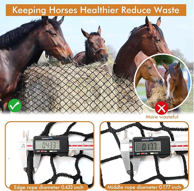 5 ft Round Bale Hay Net – Slow Feeder for Horses & Livestock, Extra Dense 1.75" Knotless Holes, Durable & Healthy Feeding Solution