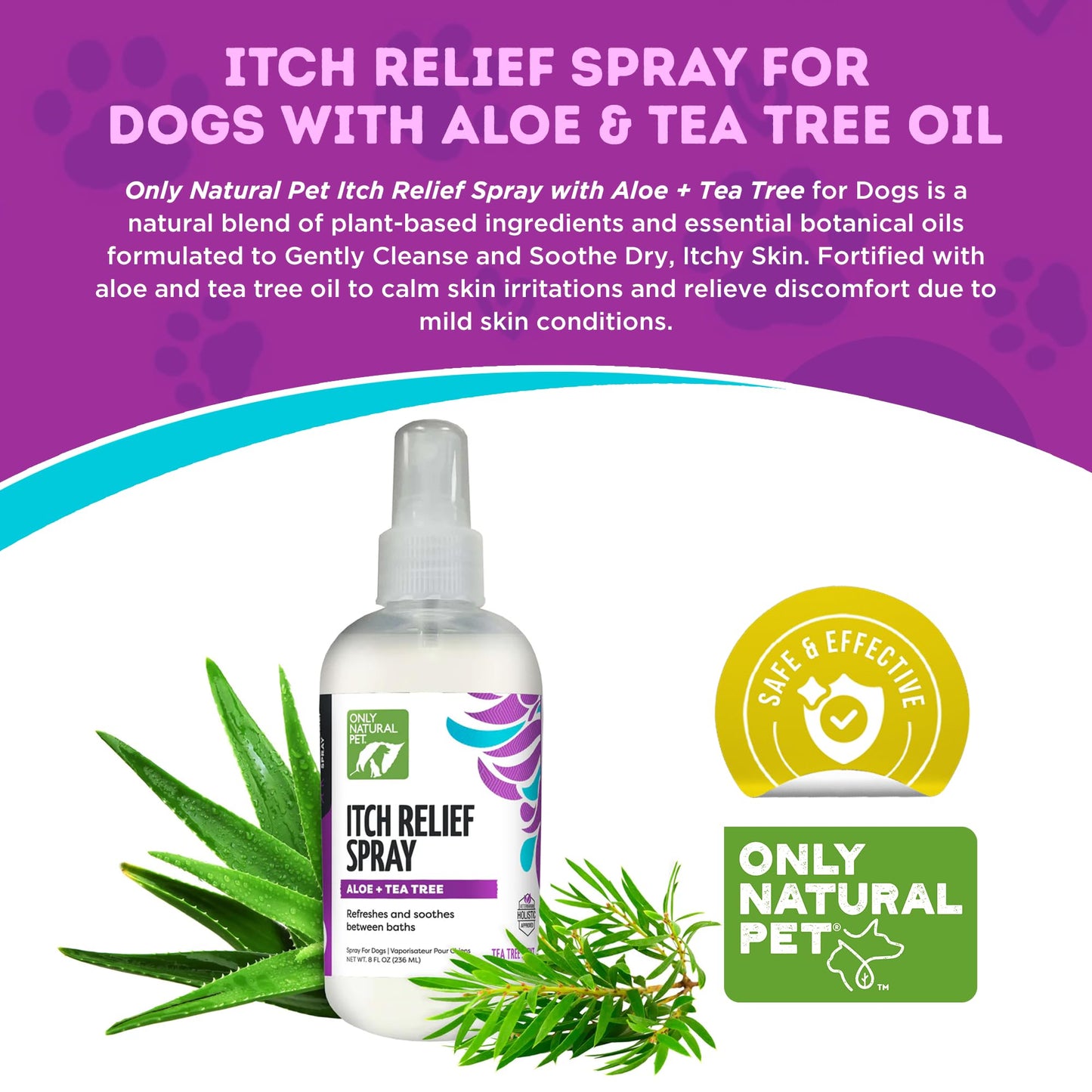 Only Natural Pet Itch Relief Spray with Aloe + Tea Tree for Dogs, Anti Itch Spray for Dogs Allergies to Soothe Dry Irritated Skin and Itchy Skin Relief - 8 oz